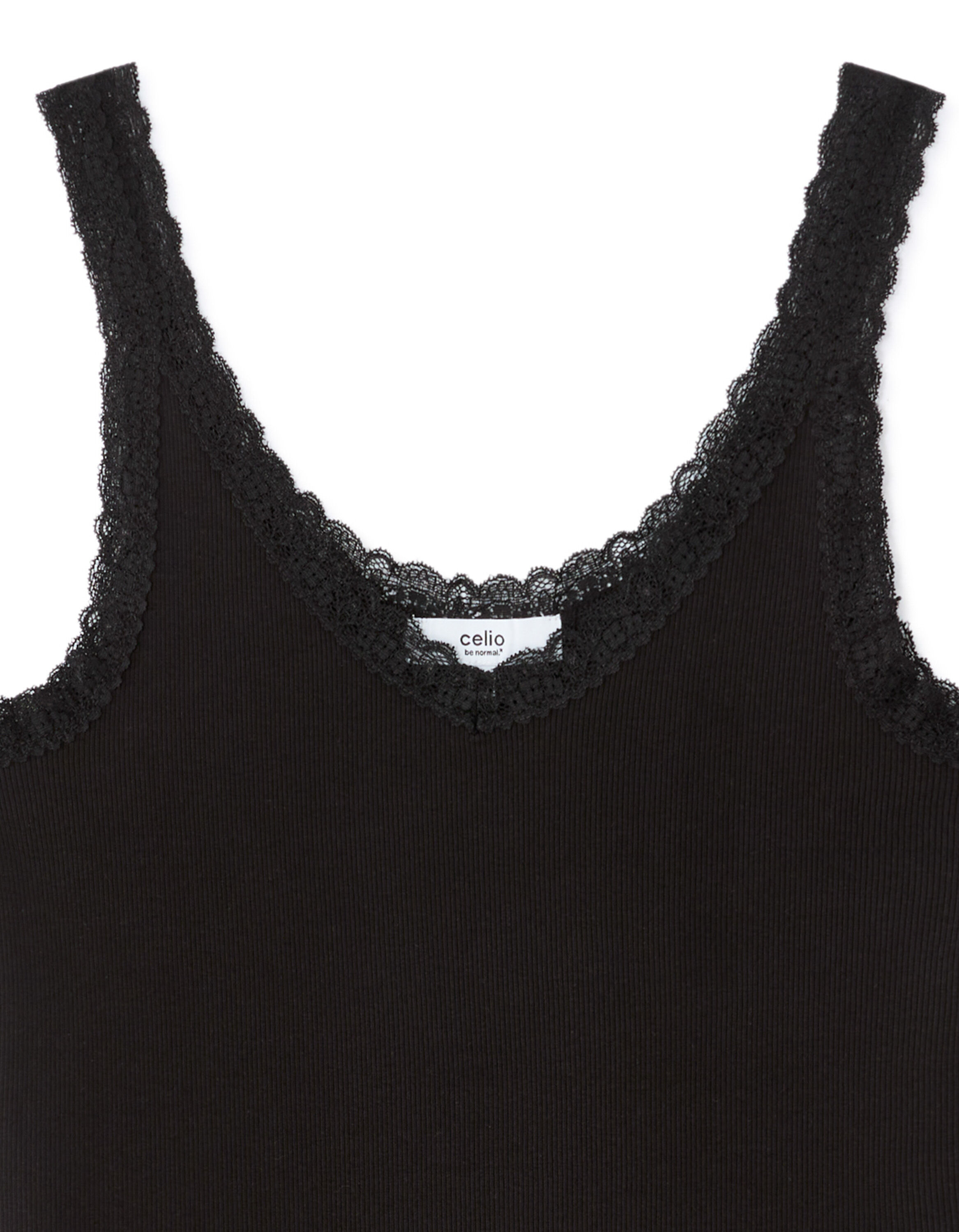 Ribbed lace tank top - black | celio women