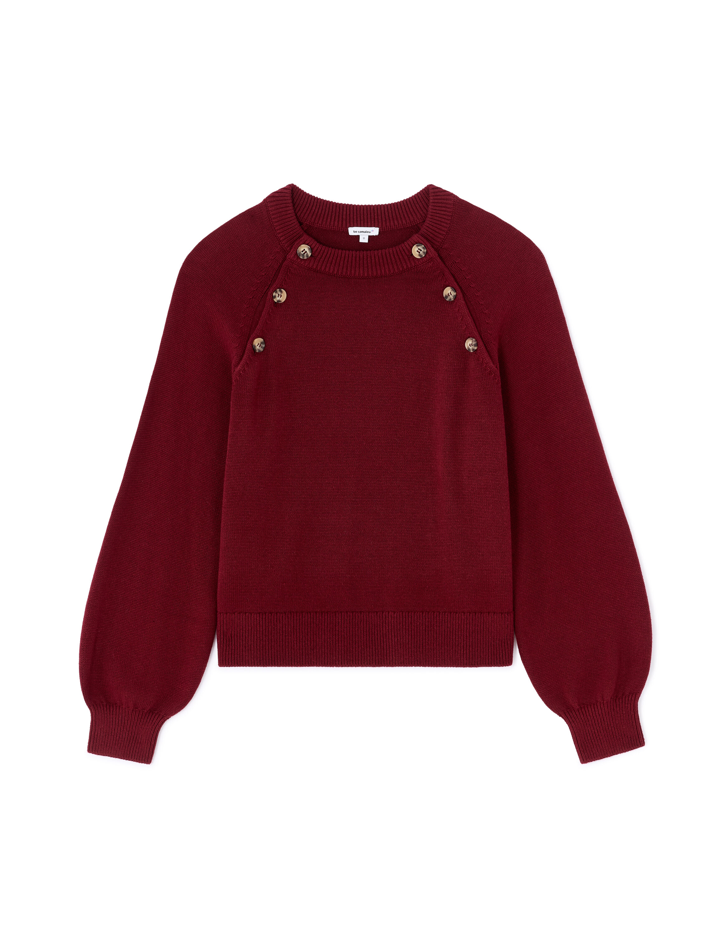 pull col rond avec boutons décoratifs rouge celio be camaïeu - Main Image