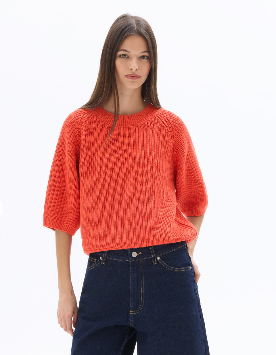 Pull Oversize Manches 3 4 Rouge Celio Women pull-oversize-manches-3-4-rouge-celio-women