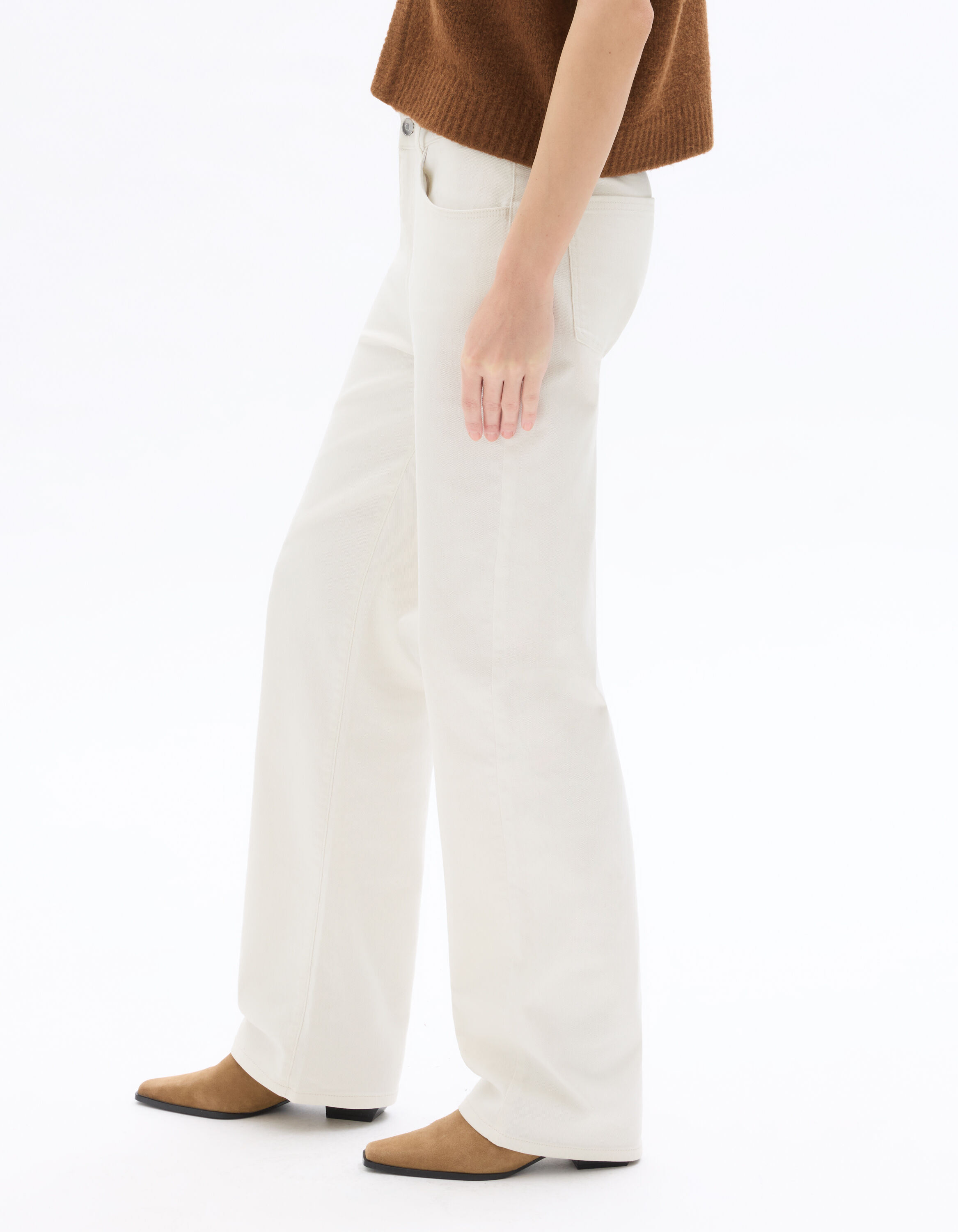 Pantalon Droit Camaieu En Coton-élasthanne - Couleur écru/blanc Crème - Taille 36 - Occasion Très Bon état