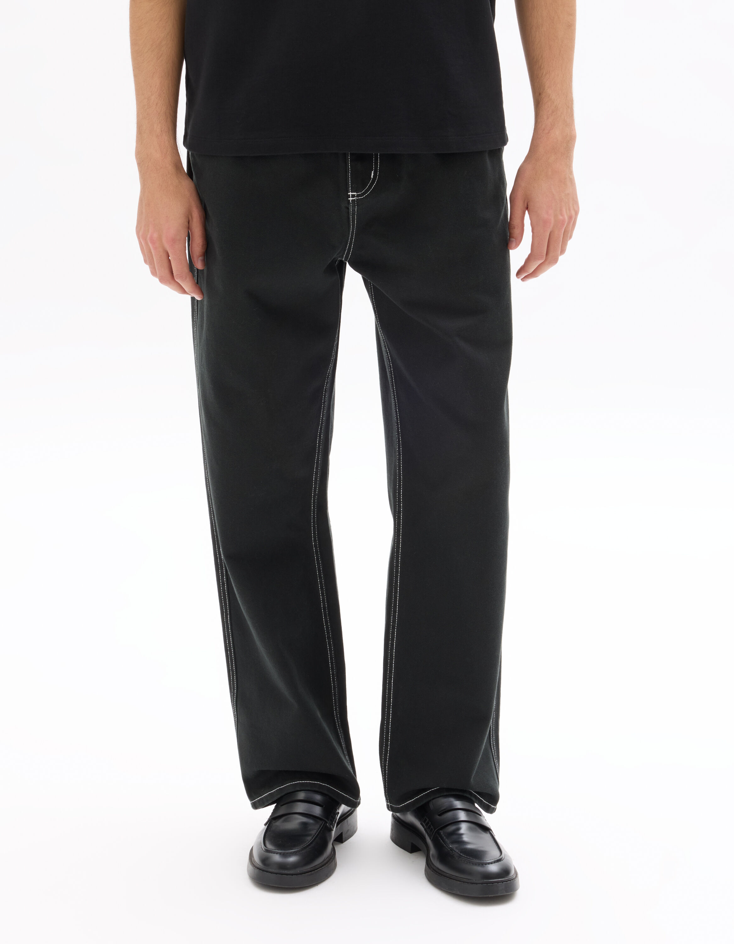 Loose Fit 100% Cotton Carpenter Pants - Black | celio be normal