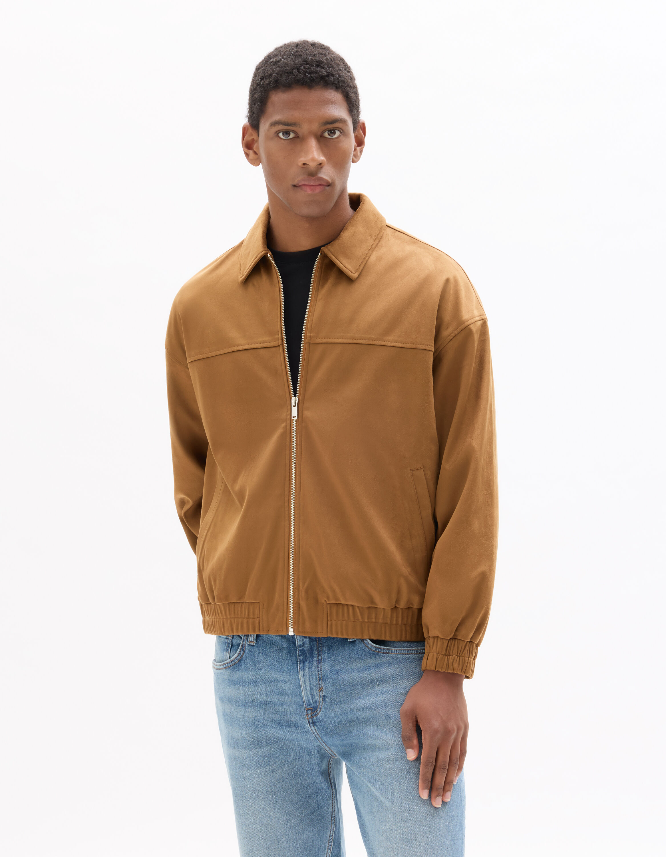 Camel Faux Suede Shirt Collar Jacket | celio be normal