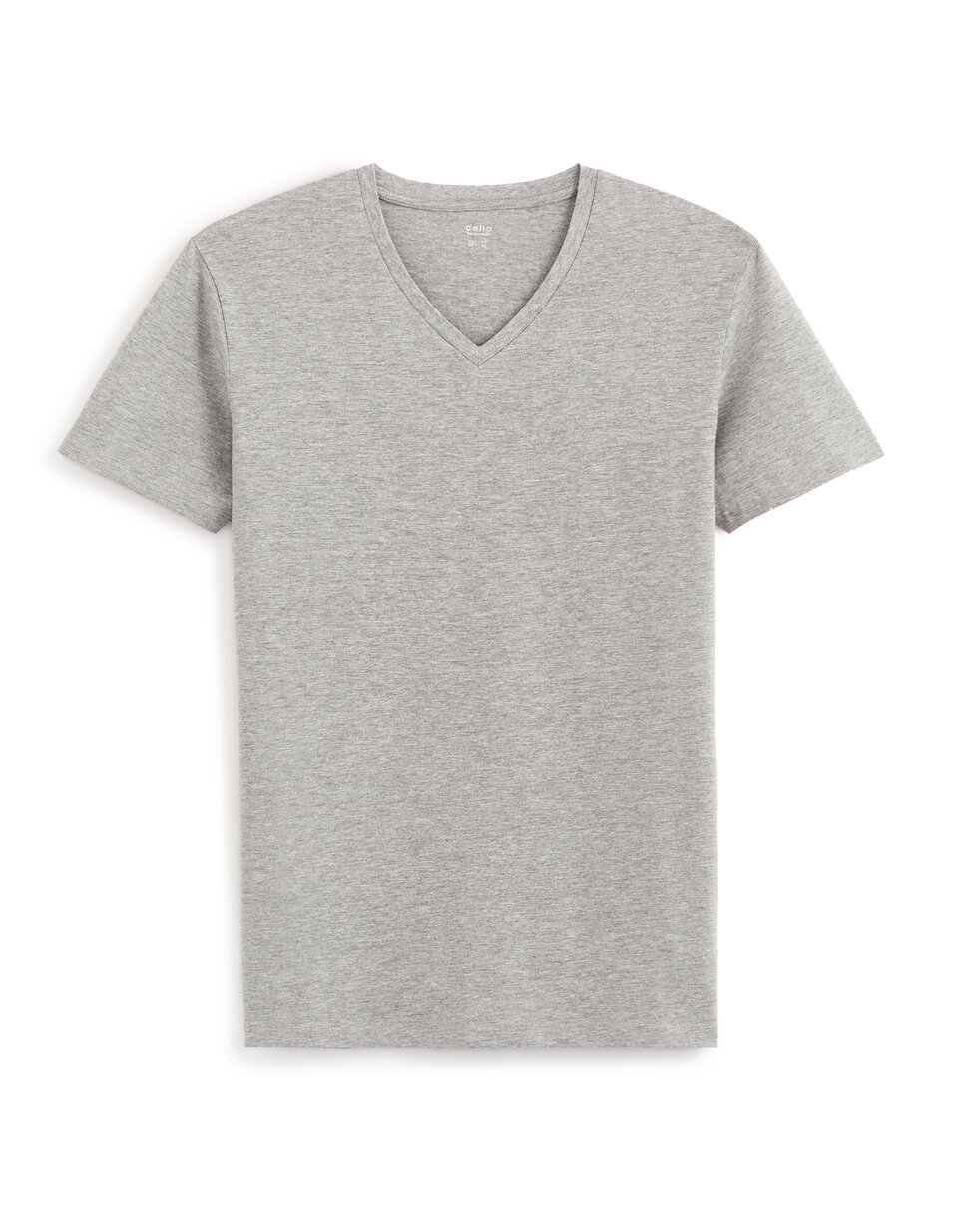 T-shirt slim col v en coton stretch long gris chiné