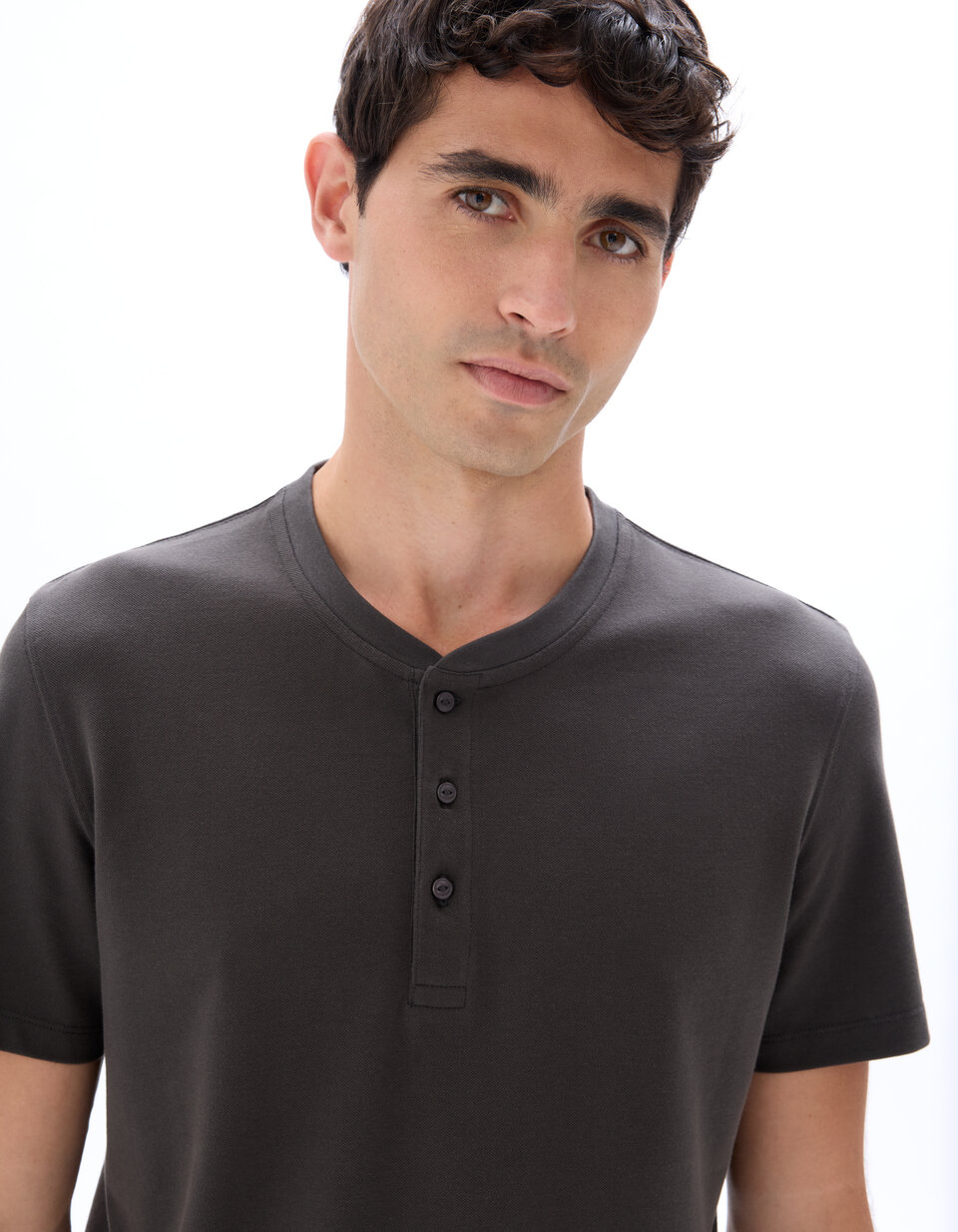 Volemo Henley T-Shirt Hommes Manches Courtes Col Rond Boutons