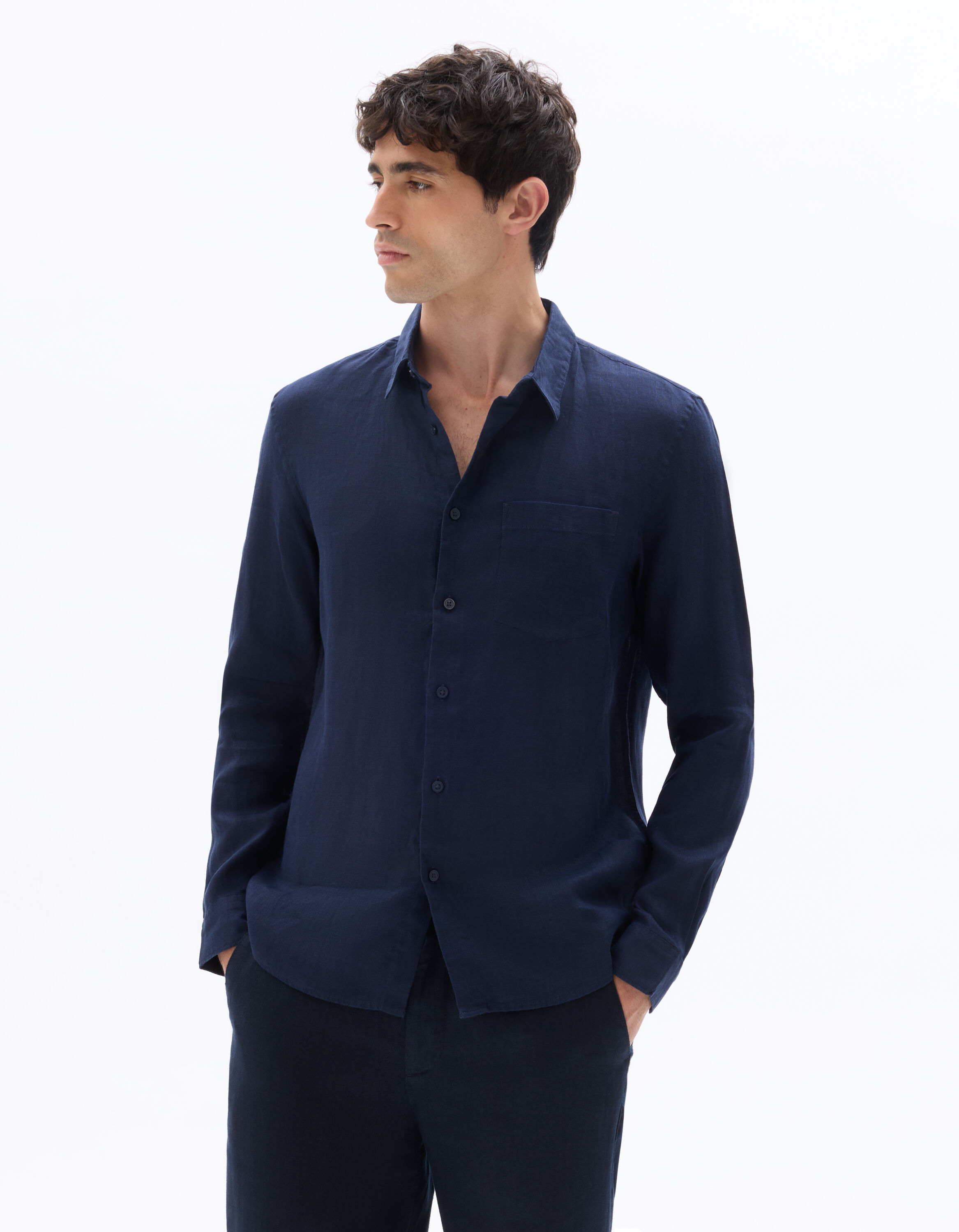 トップス Dhal Regular Shirt, Navy Regular Fit 100% Linen Shirt - Navy | celio be normal