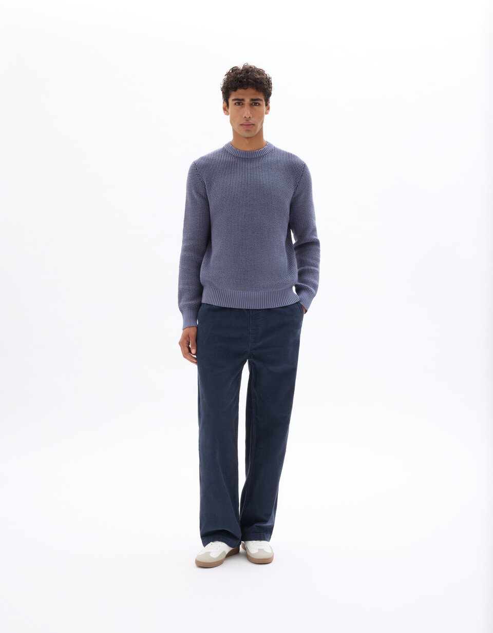 Pull gaufré col rond regular en coton mélangé - écru | be normal