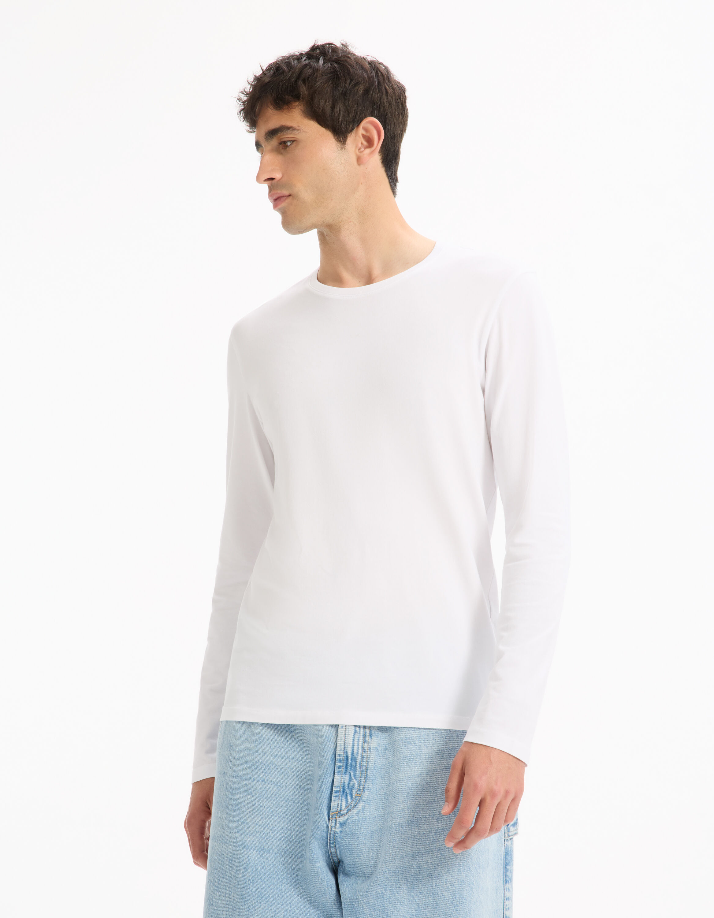 T-shirt col rond manches longues Liberto blanc homme | La Halle