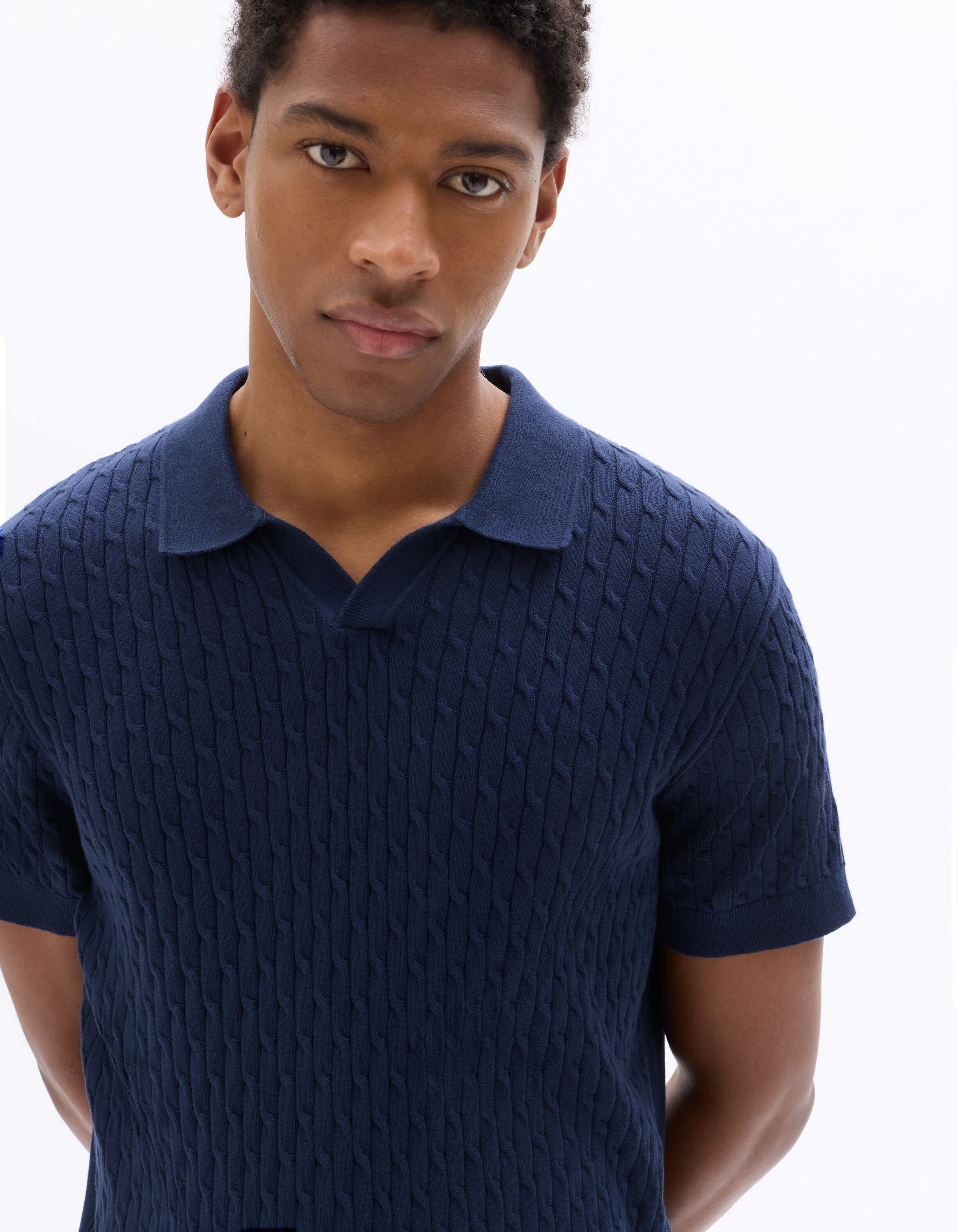 Regular Fit Textured Knit Polo - Navy | celio be normal