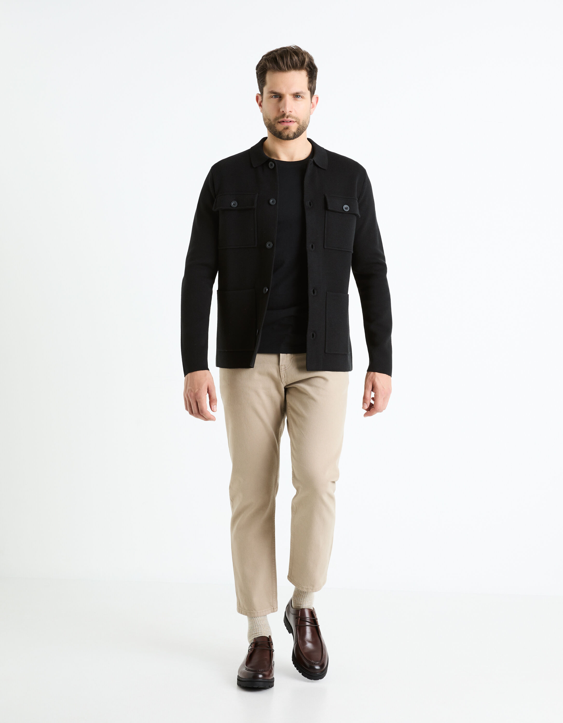Veste boutonn?�e coton m?�lang?� - noir | celio be normal