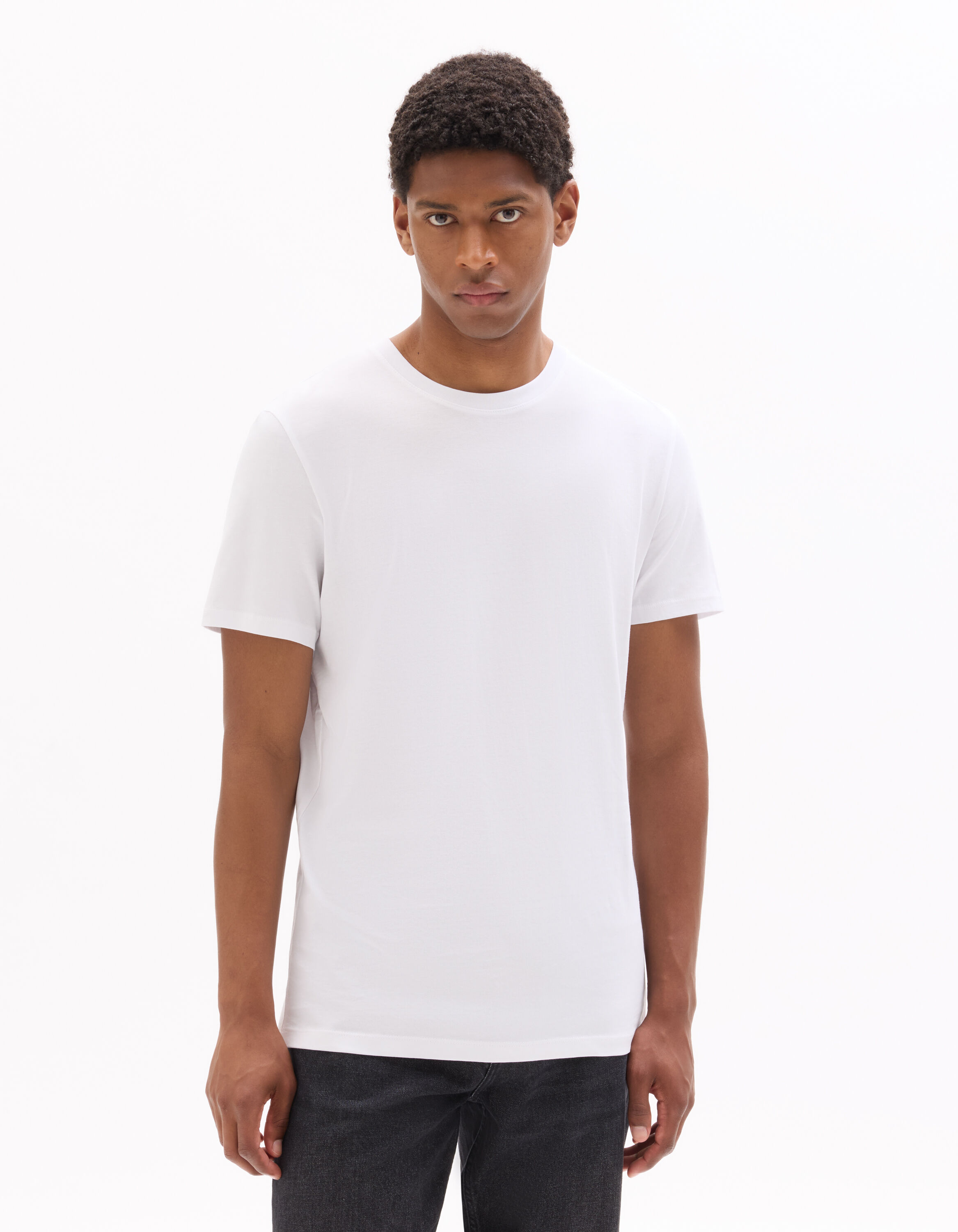 T-shirt regular col rond 100% coton + long - blanc | celio