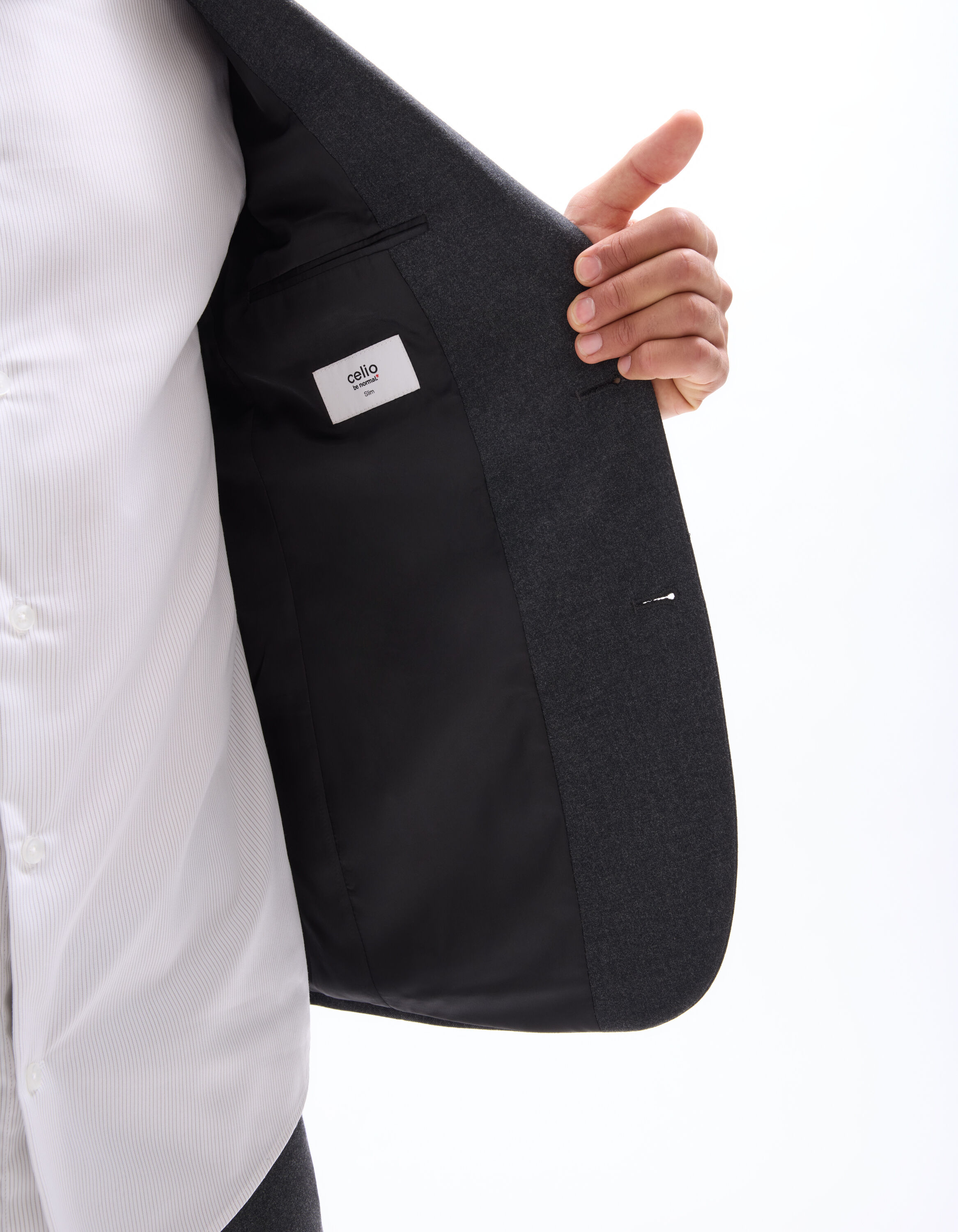 Veste de costume slim en flanelle gris foncé celio be normal