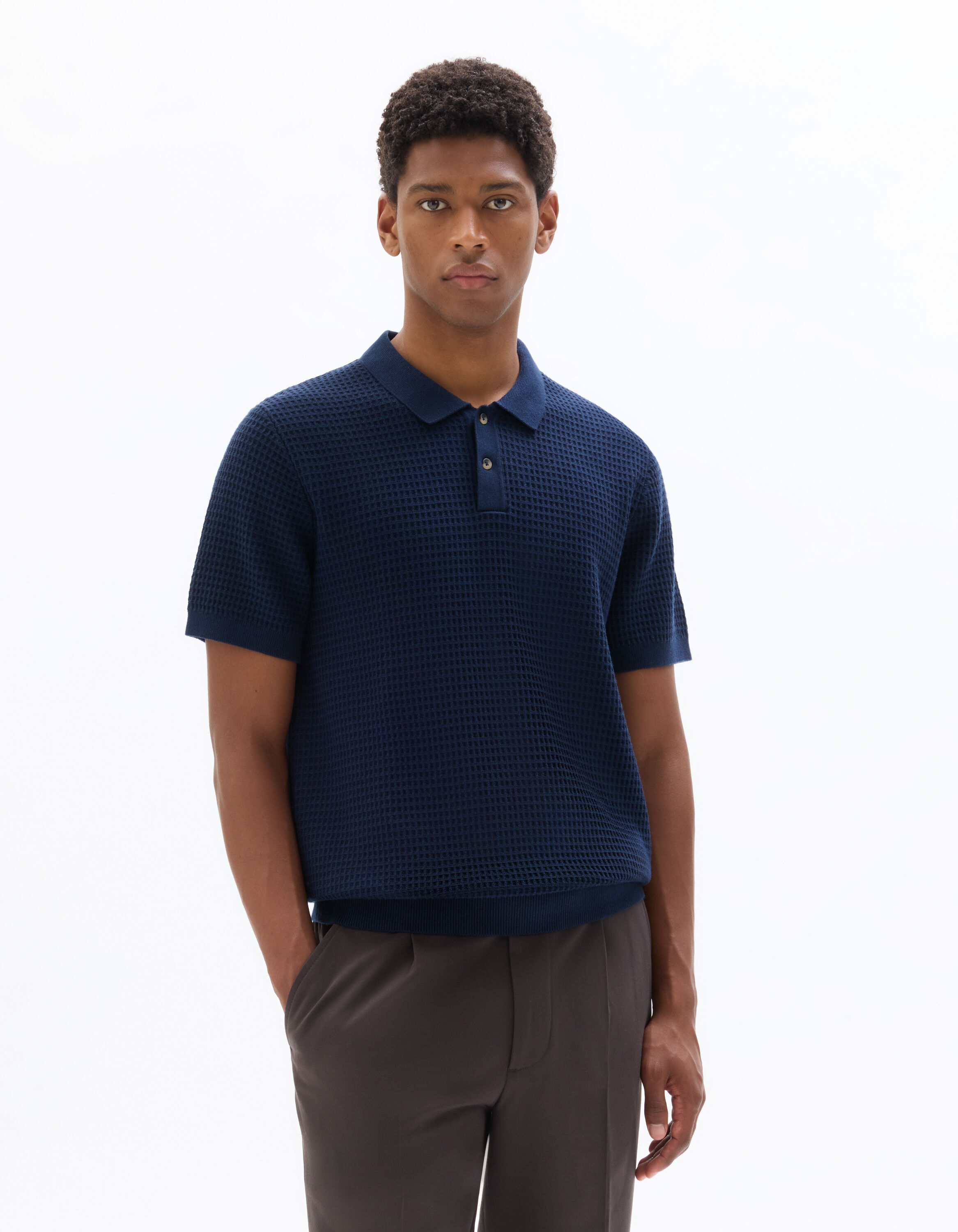 Regular Fit Knit Polo 100% Cotton - Blue | celio be normal