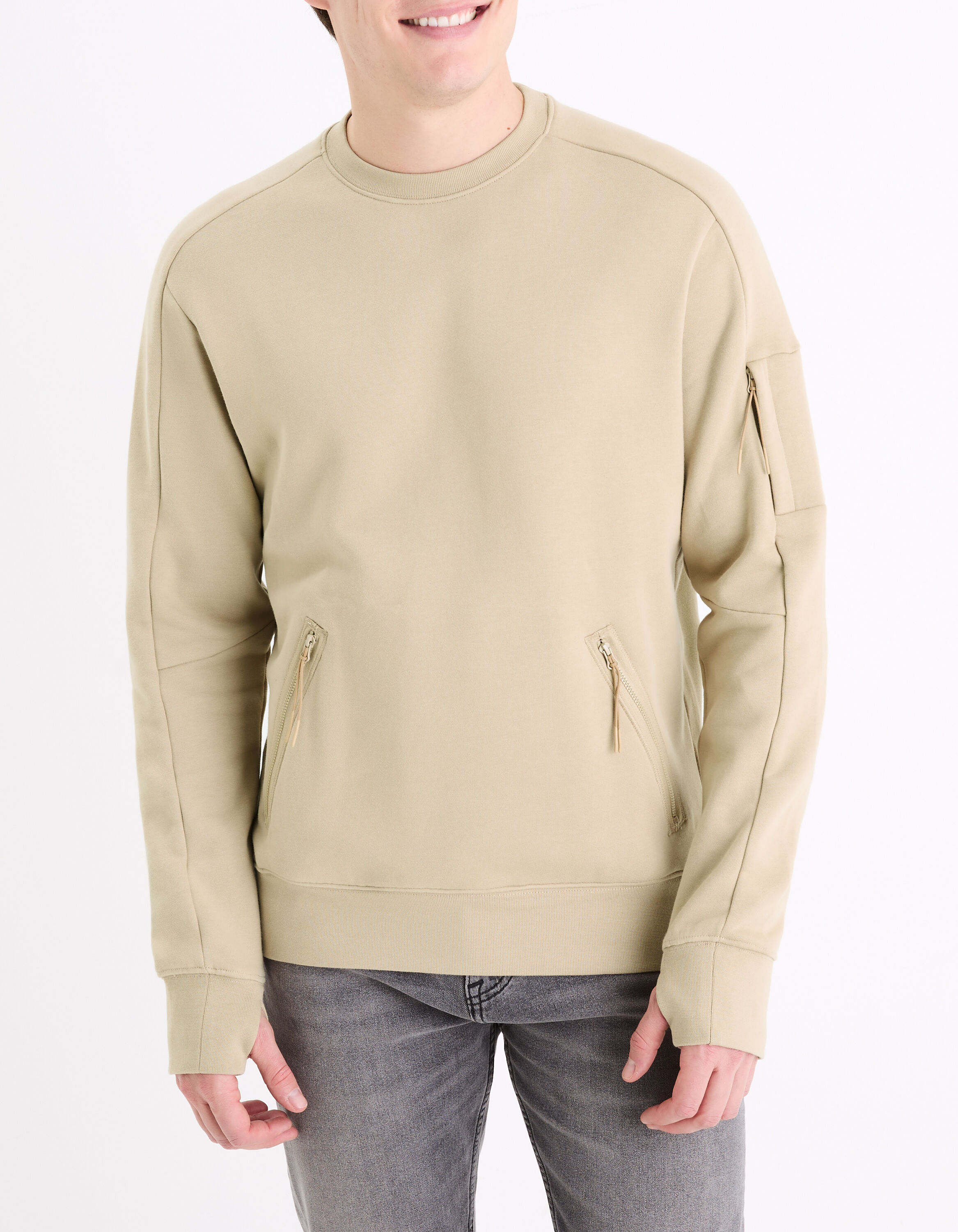Straight fit sweater 100 katoen beige celio be normal