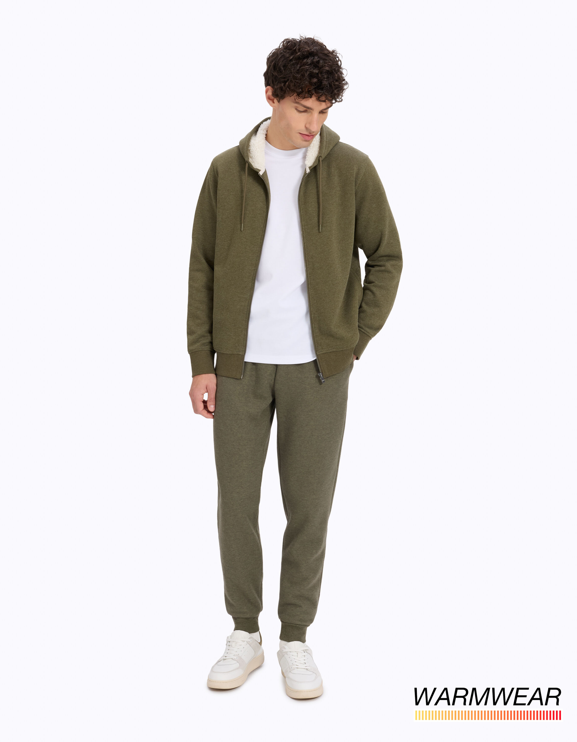 Sherpa-lined zip-up hoodie - khaki | celio be normal
