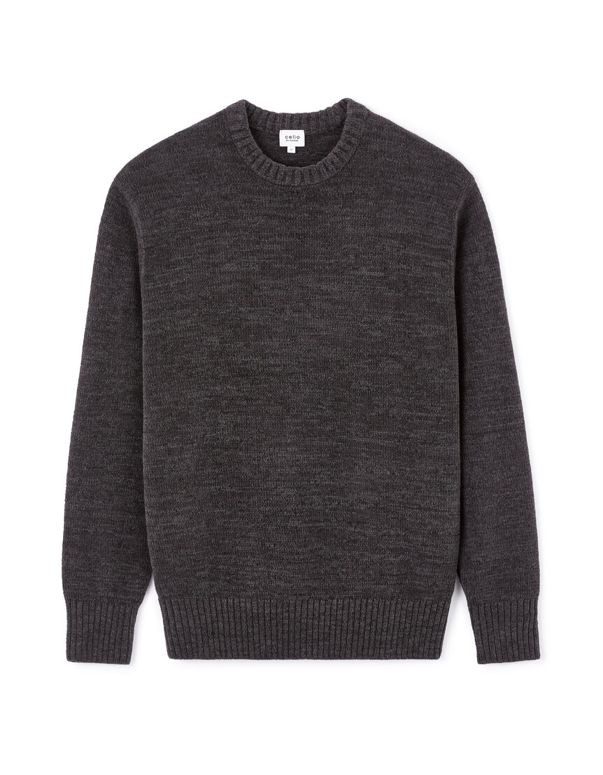 Pull col double contrastant en coton et laine gris chiné Mathis