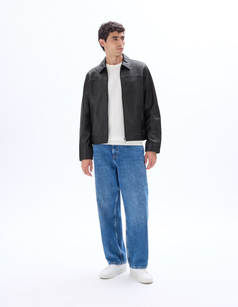 Veste Blouson Homme CELIO En Cuir Ovin - Taille 46 M, Noir, Occasion Comme Neuf