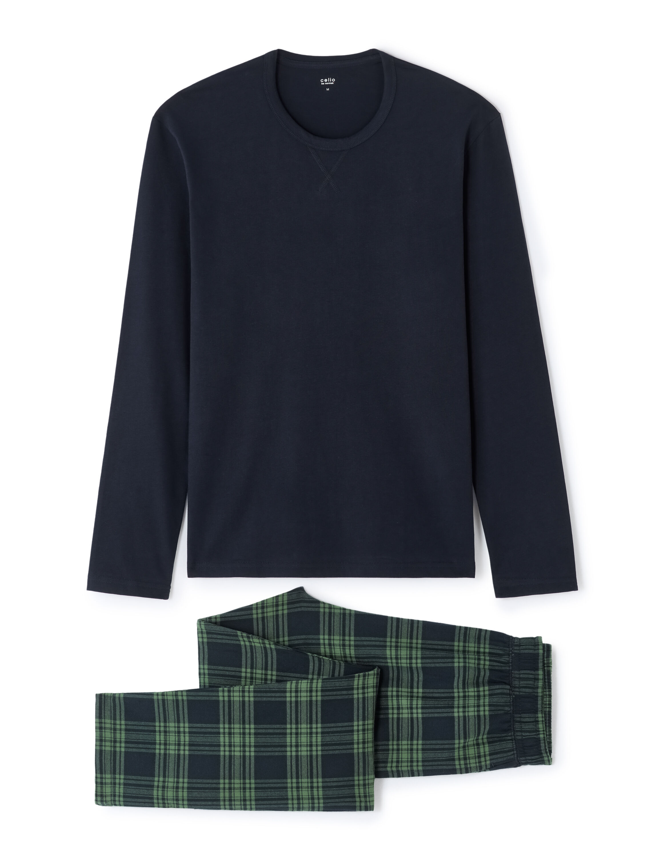 Pyjama haut et pantalon à carreaux 100% coton - vert