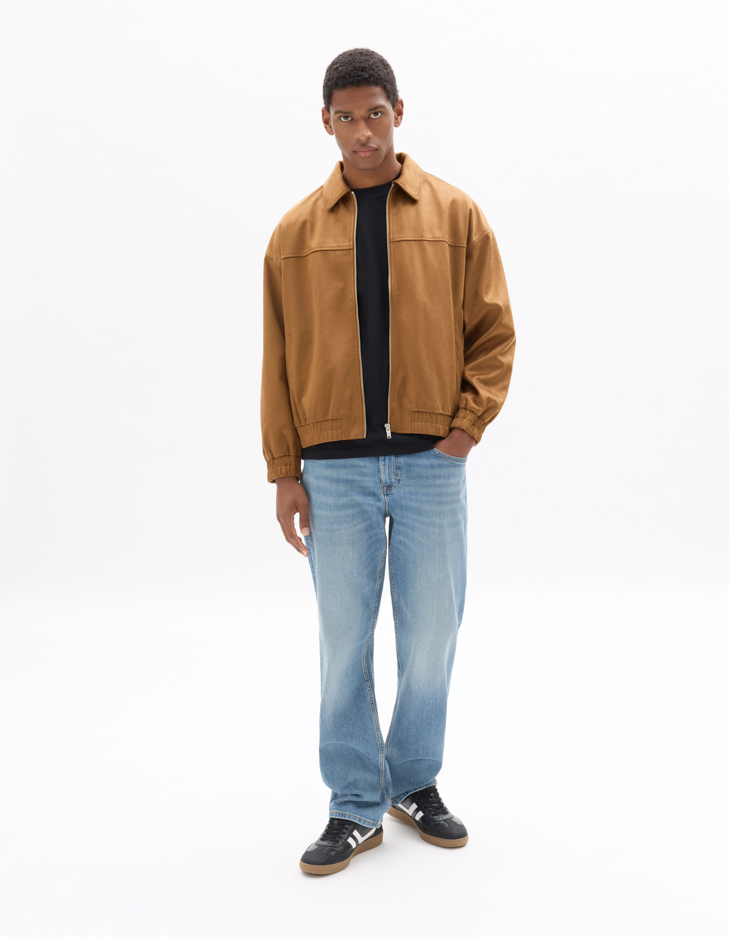 Camel Faux Suede Shirt Collar Jacket | celio be normal