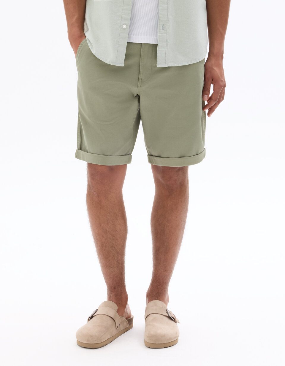 Bermuda Chino En Coton Stretch Kaki Clair Celio bermuda-chino-en-coton-stretch-kaki-clair-celio