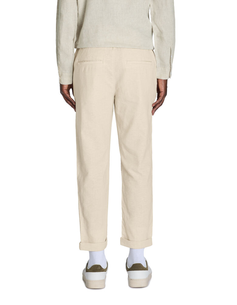 Senlen Pantalon en coton et lin pour femme avec taille élastique et