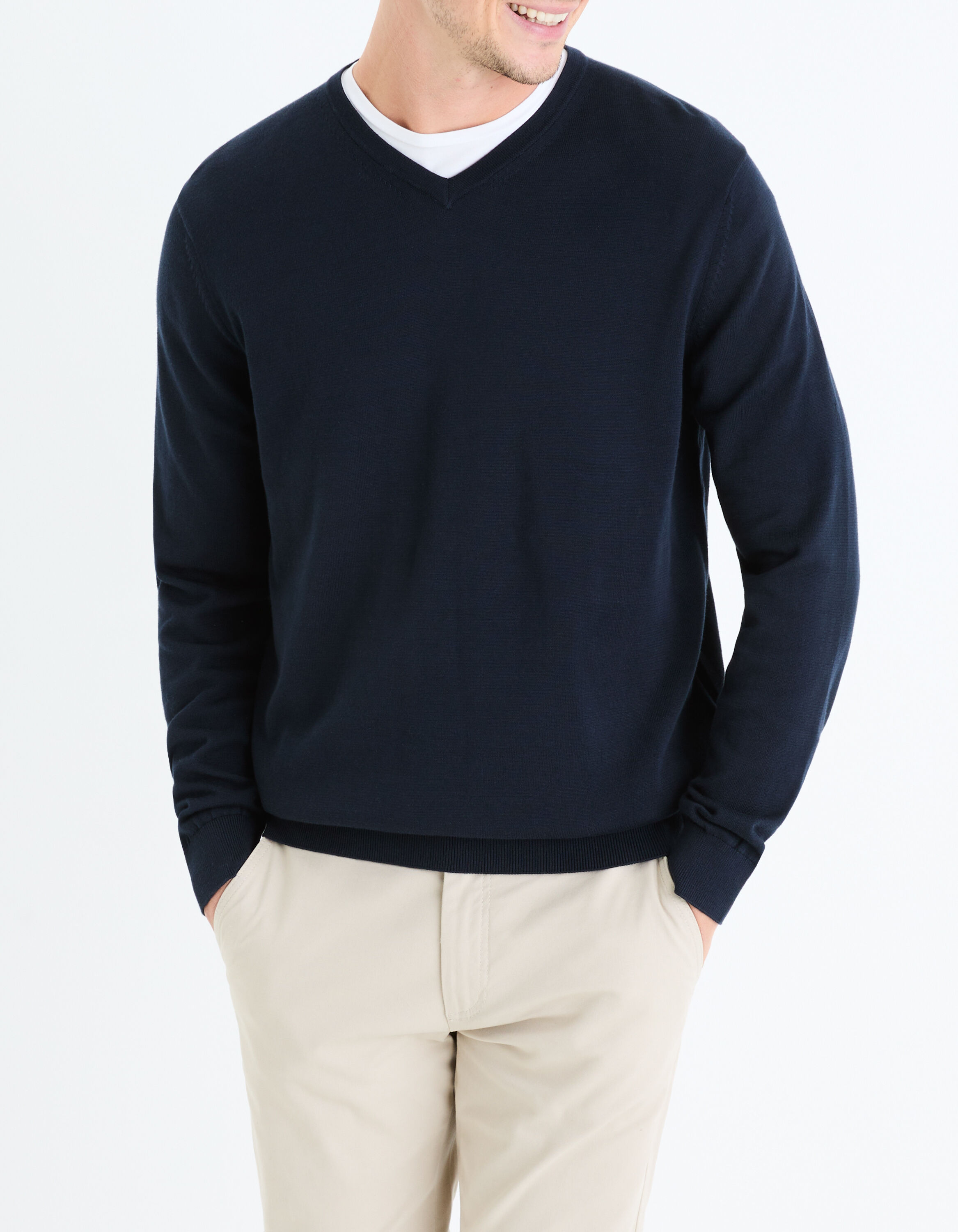 Pull Homme Col en V en Coton Grand Classique Basique Cotonmarine