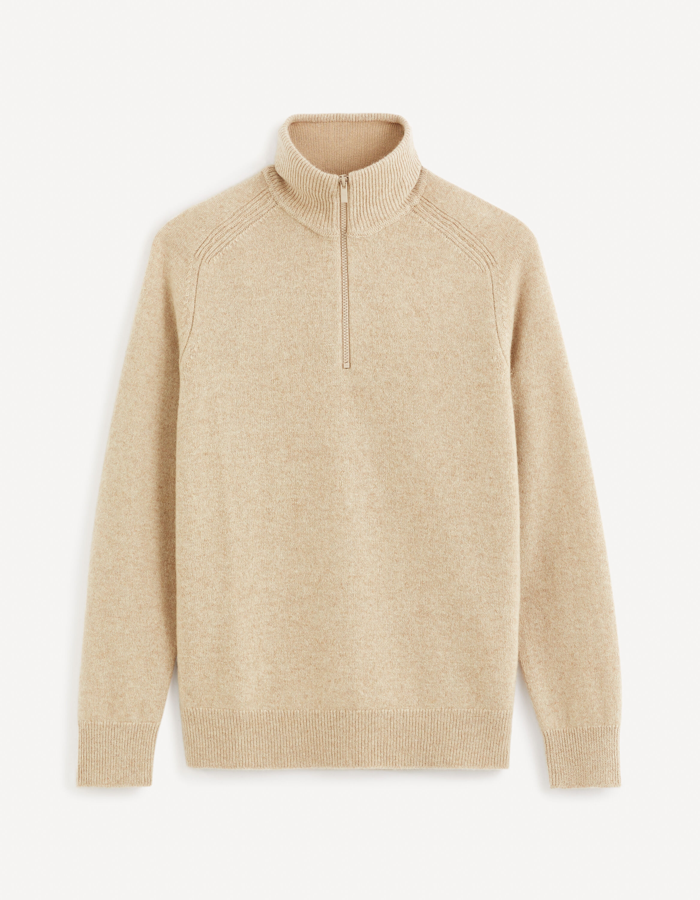 Pull col zipp 100 laine beige celio be normal