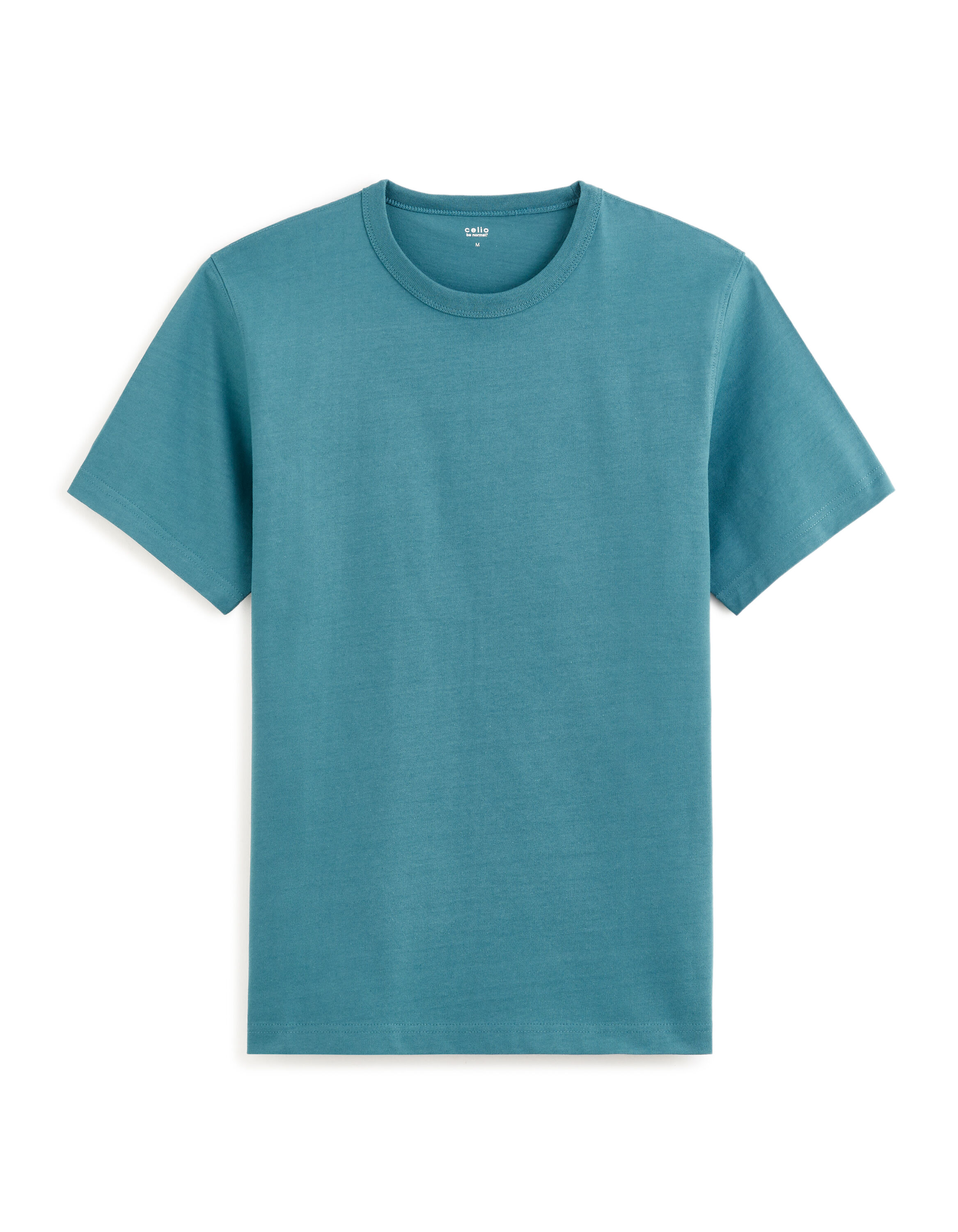 Camiseta boxy de cuello redondo 100 algodon azul celio be normal