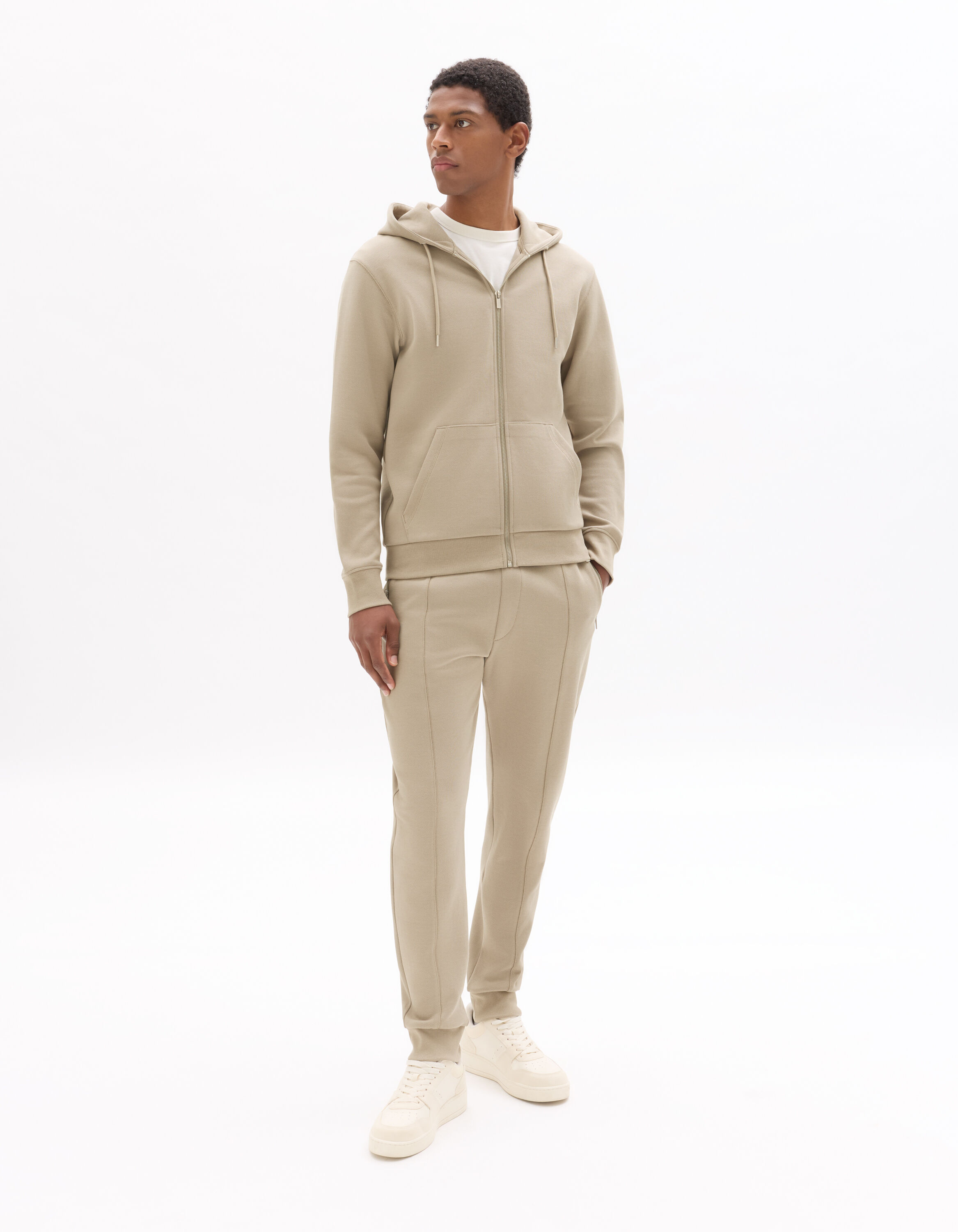Regular Fit Piqué Zip-Up Hoodie - beige | celio be normal