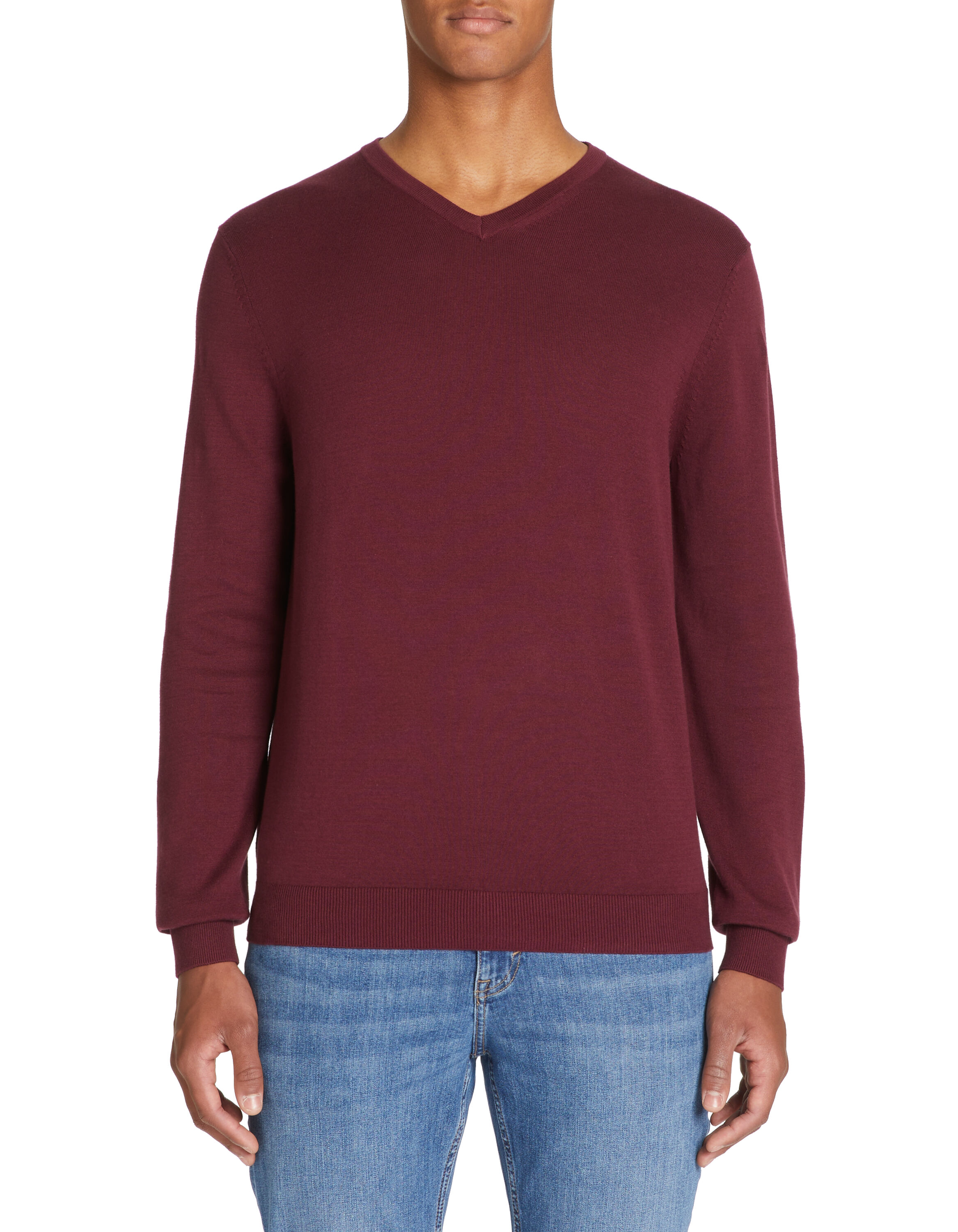 Pull col v bordeaux homme best sale
