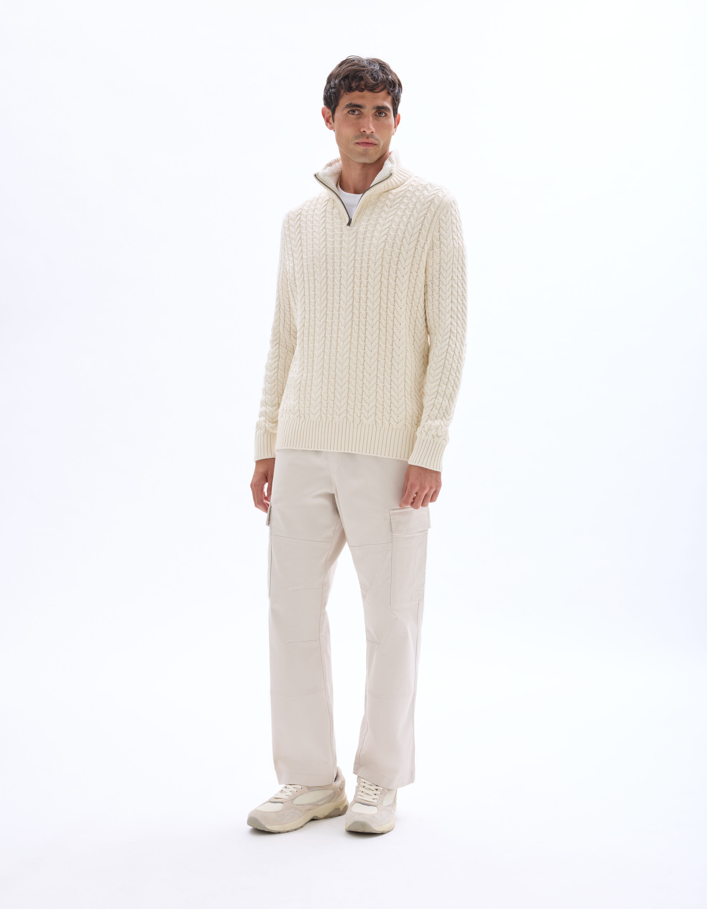 Cable knit high-neck sweater with sherpa lining - ecru | celio be