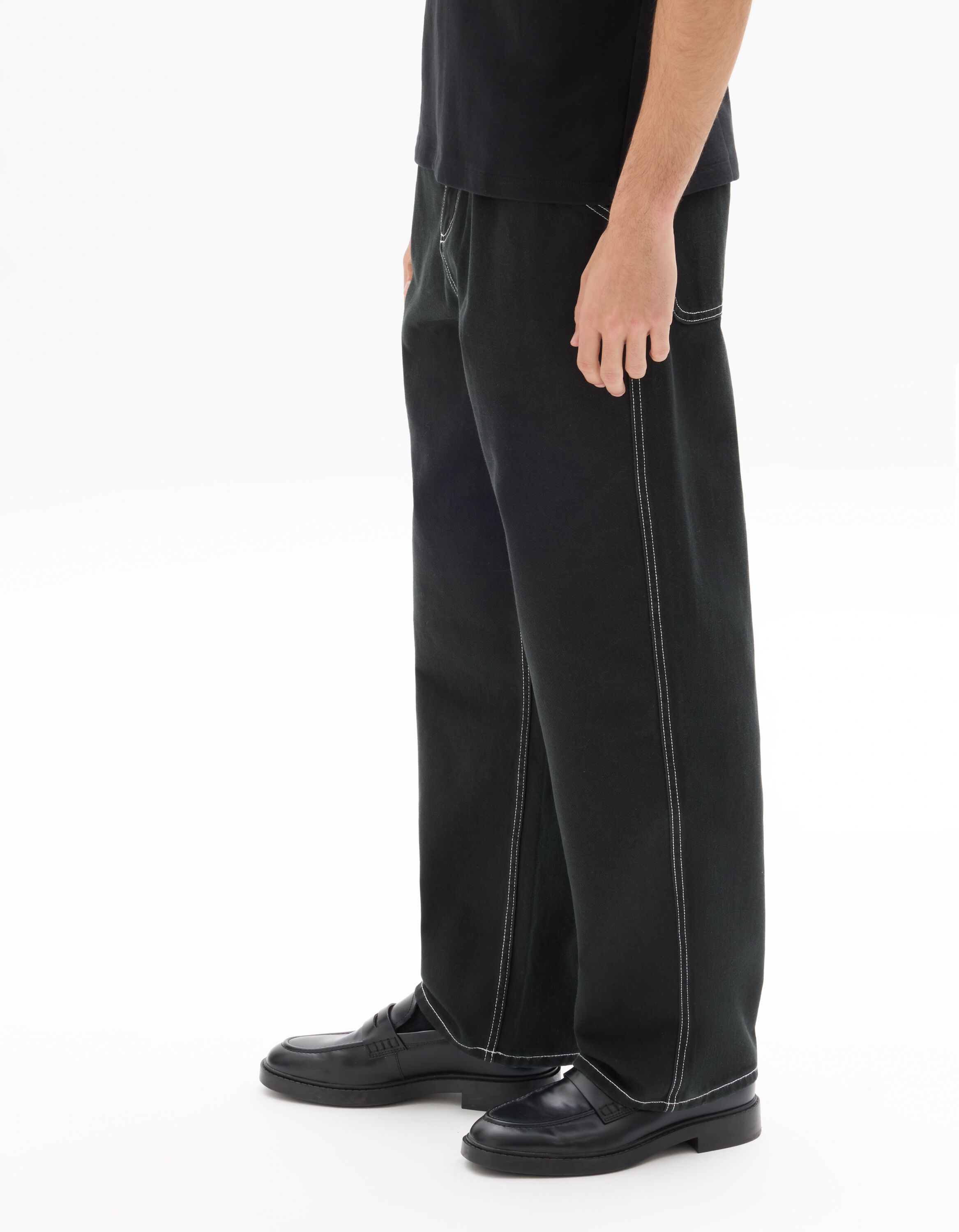 Loose Fit 100% Cotton Carpenter Pants - Black | celio be normal