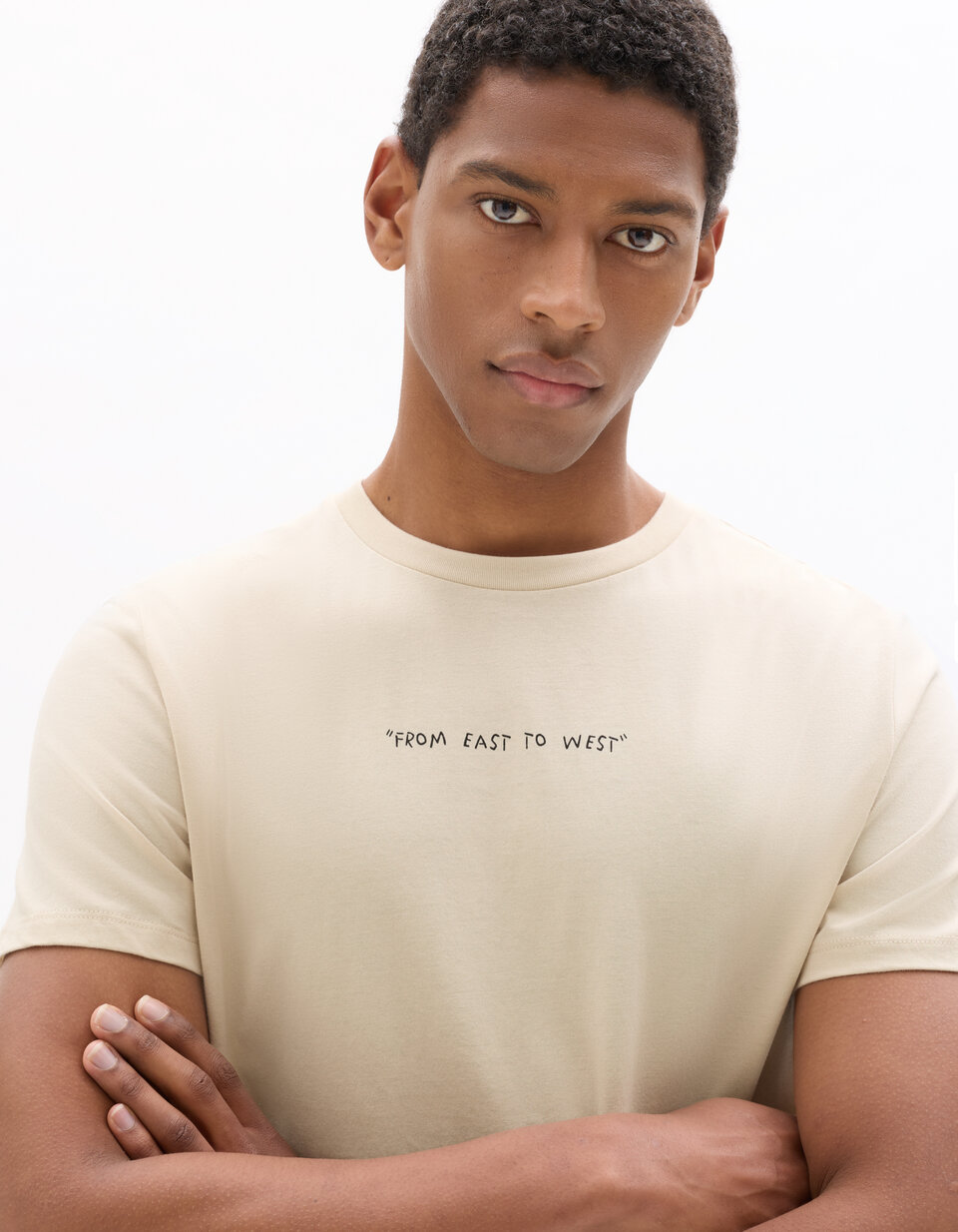 T-shirt en jersey à col rond - Beige - - 5.00
