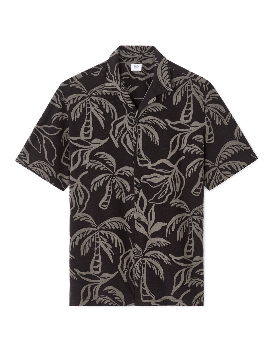 Camisa regular con estampado de palmeras negro