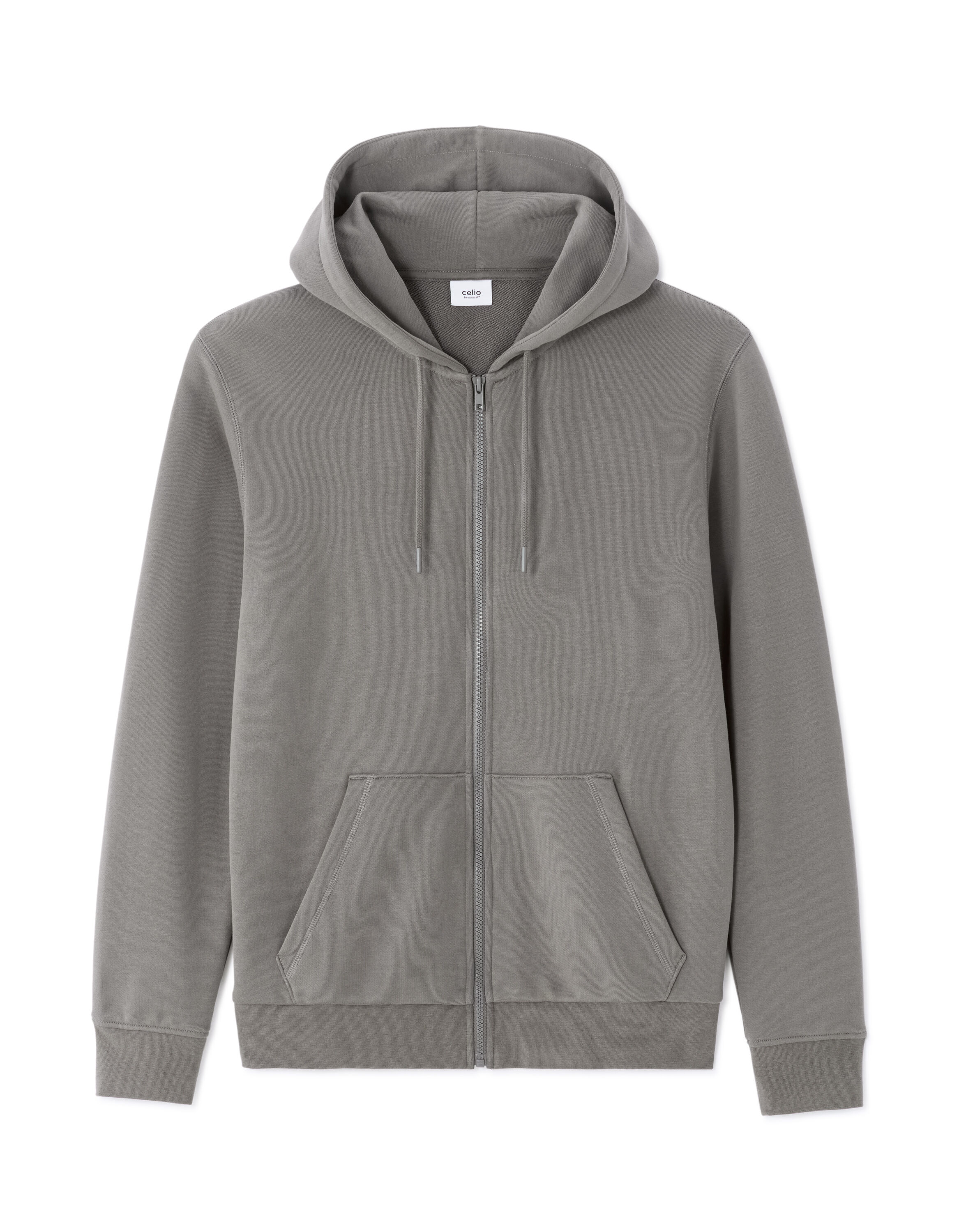 100% Cotton Medium Grey Zip-Up Hoodie | celio be normal
