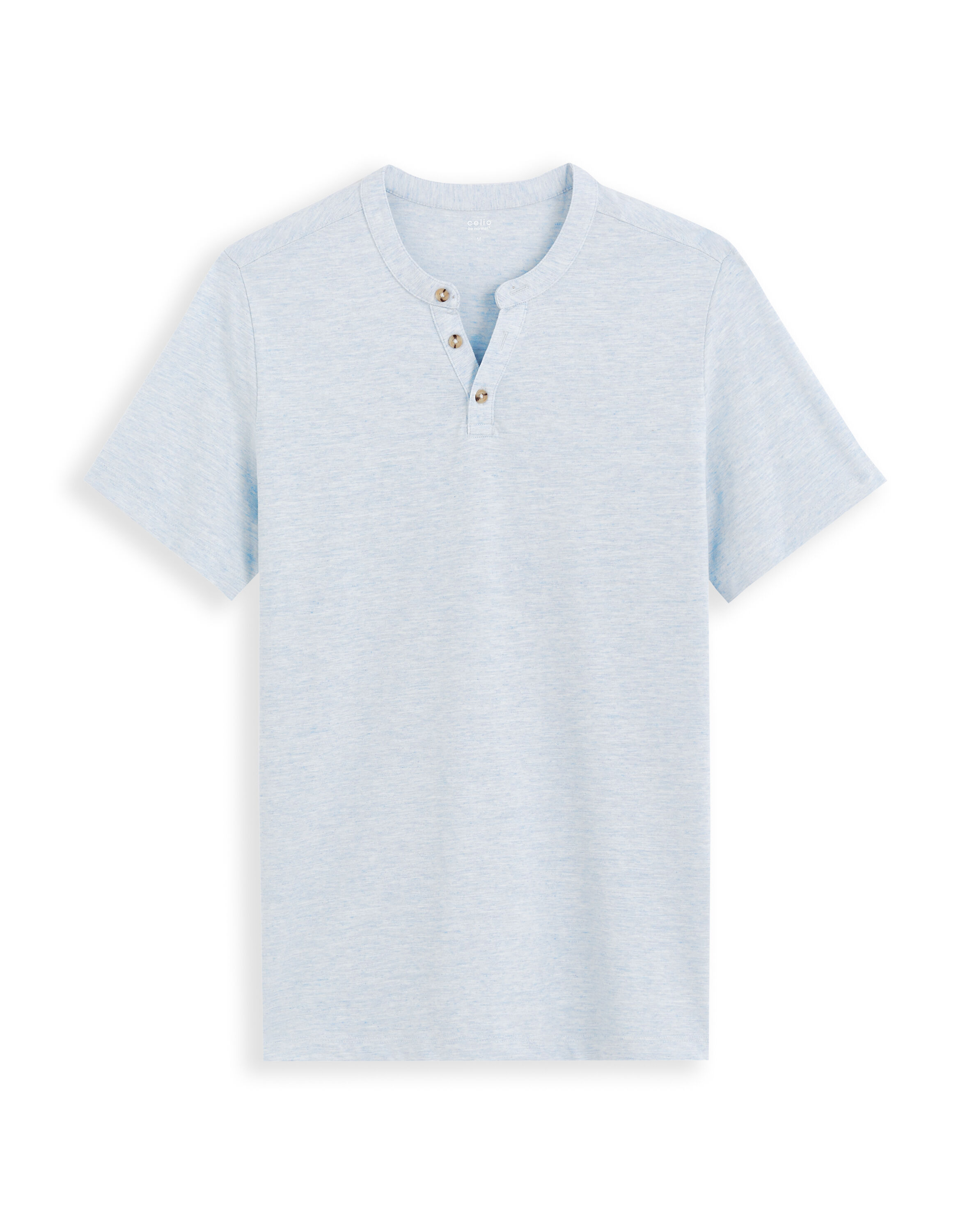 T-shirt straight col tunisien en coton mélangé - bleu clair