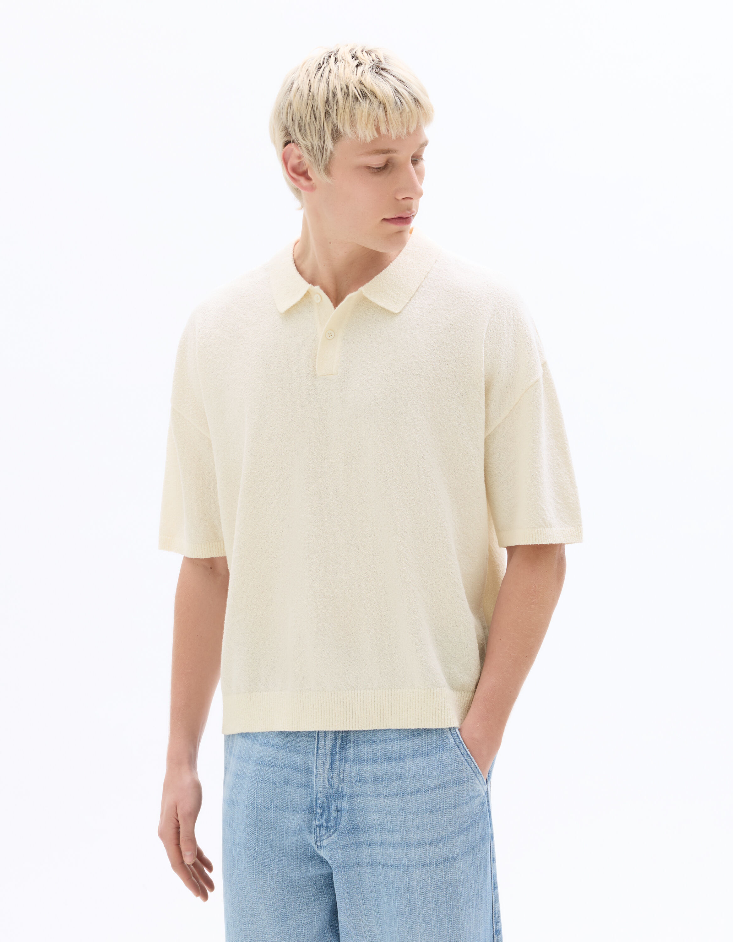 Ecru Boxy Terry Knit Polo | celio be normal