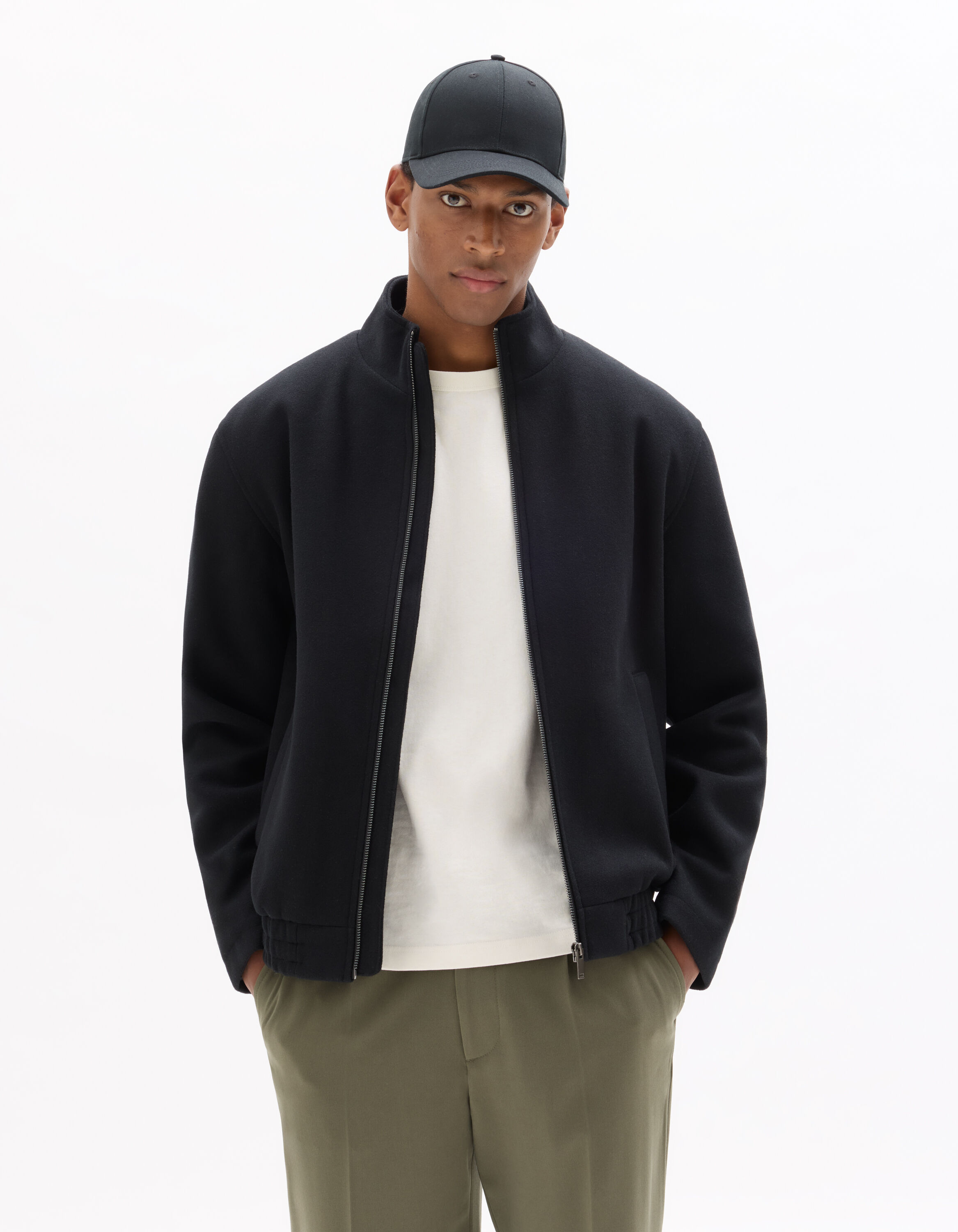 Black Blended Wool Stand-Up Collar Jacket | celio be normal