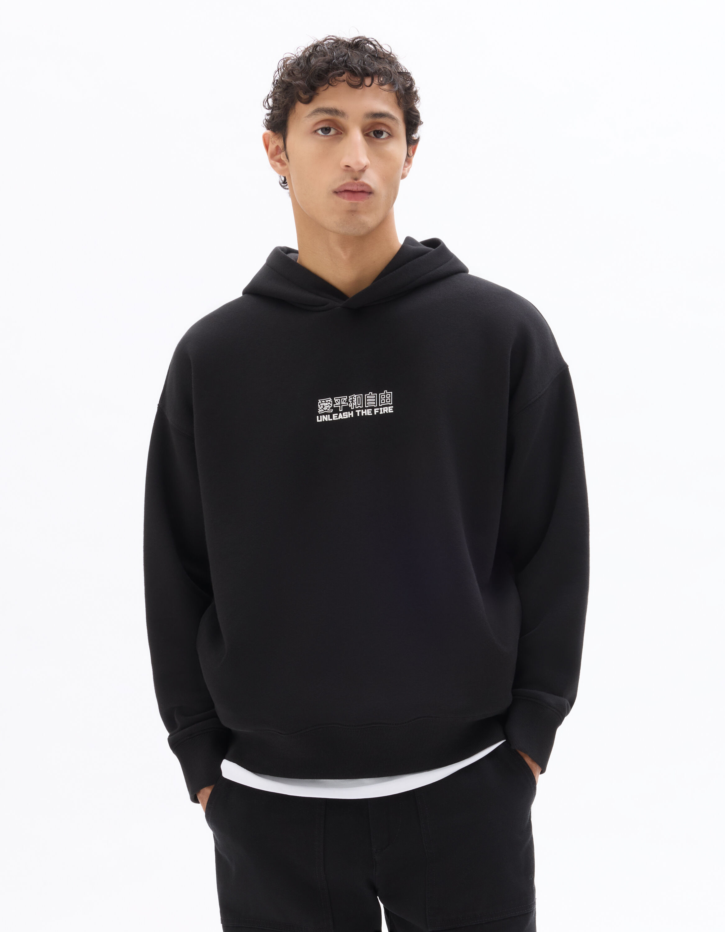 Regular hoodie with Japanese print - black | celio be normal