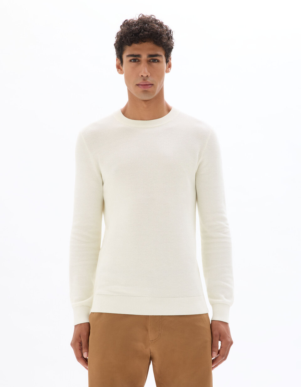 Pull col rond imprimé ivoire femme | Morgan