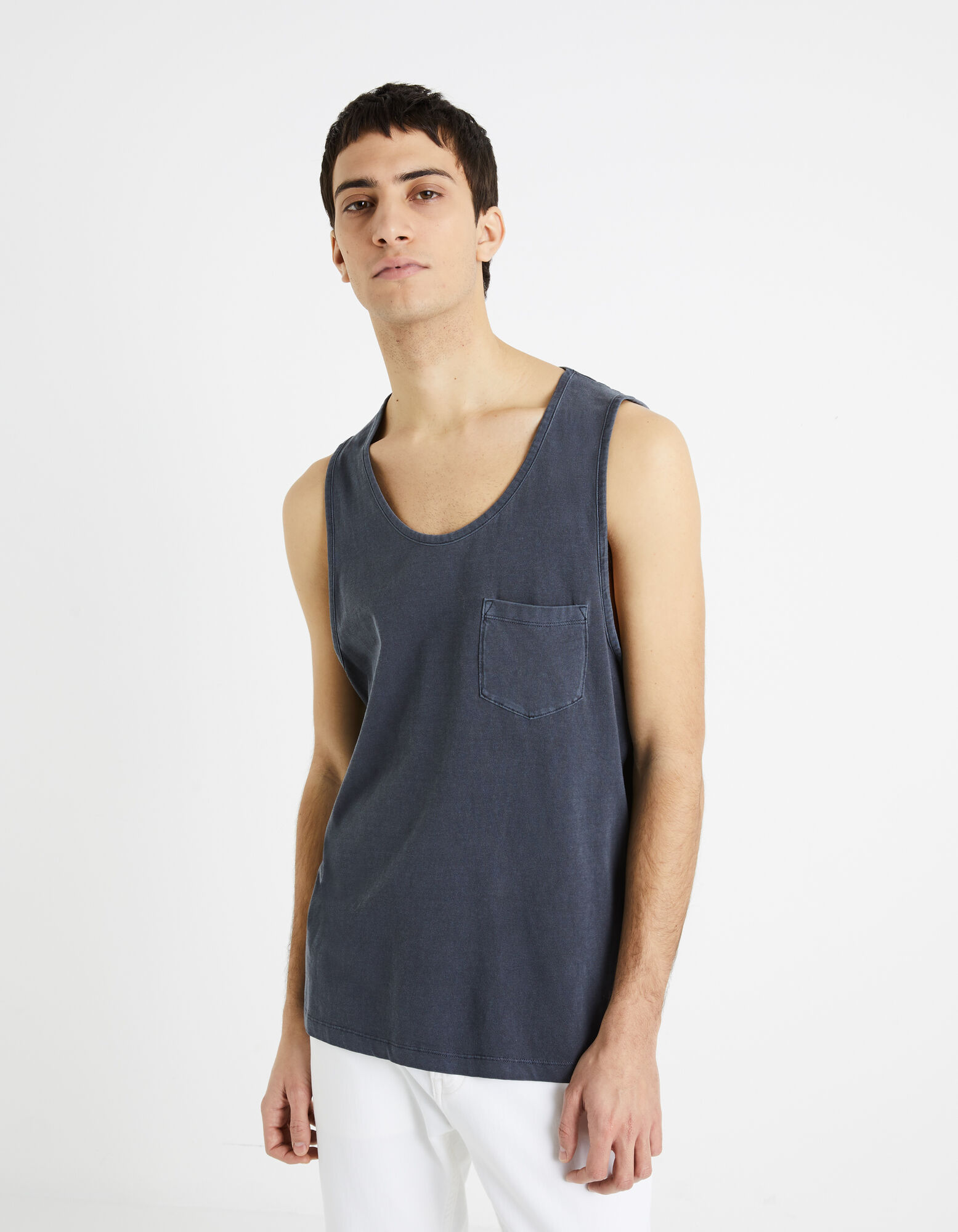Lot De 3 Débardeurs Homme Coton Sans Manches - Noir/Gris/Bleu Marine Coupe Ajustée