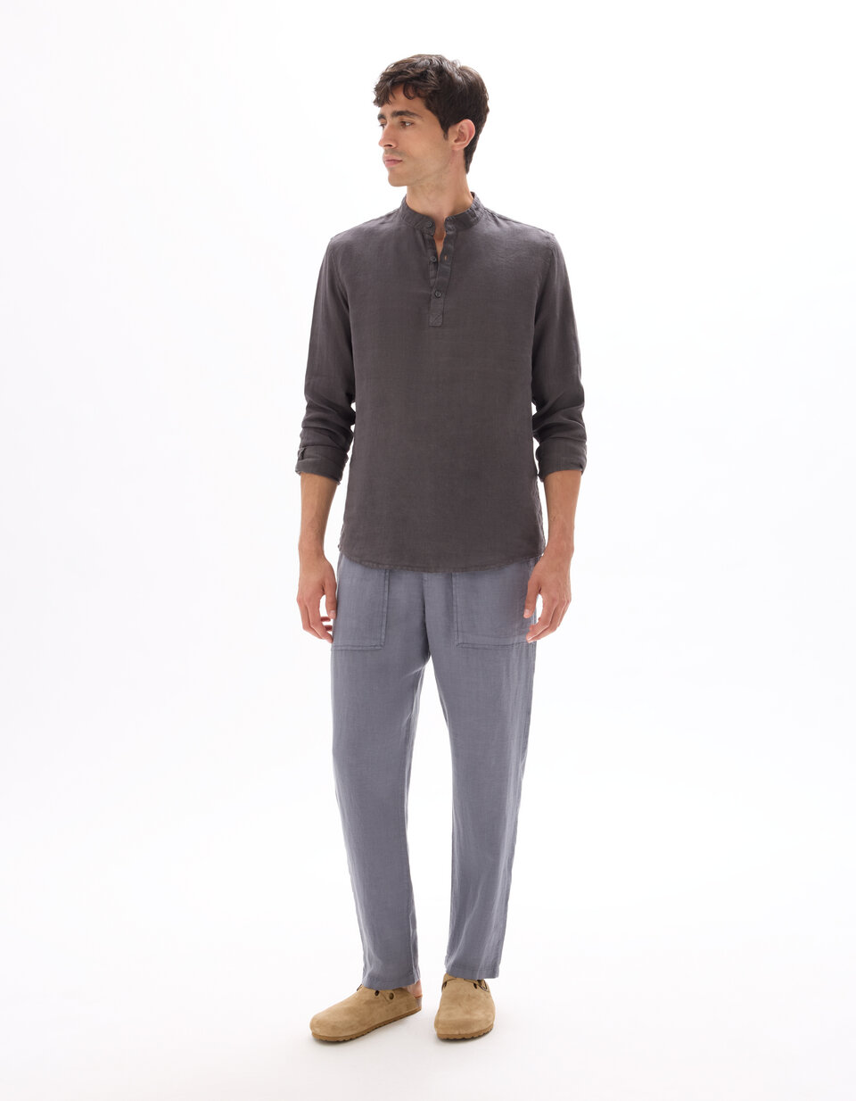 Chemise fendue col pointu pour homme |100% lin français| Zone Artisanale