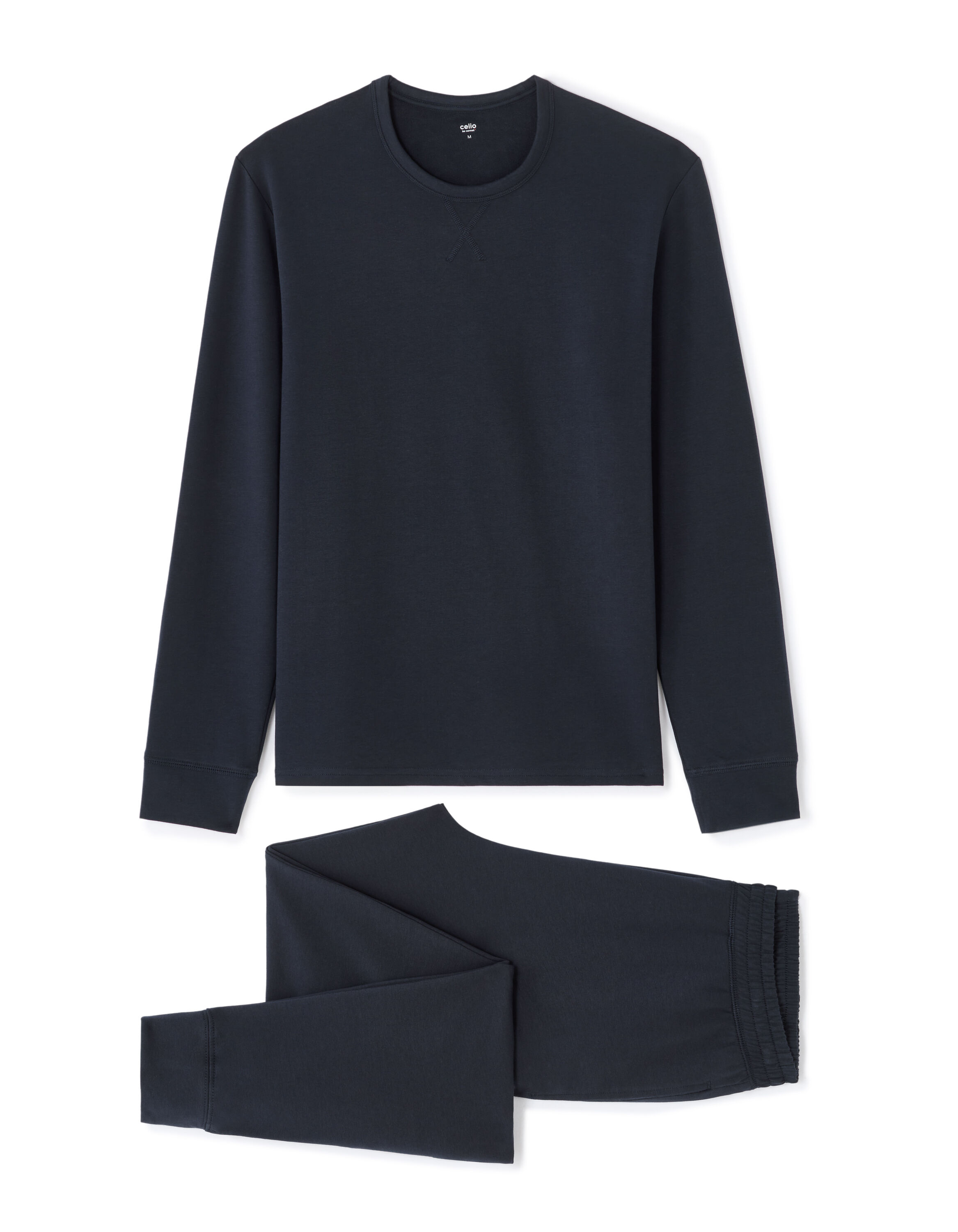 Pyjama haut et pantalon en coton stretch - bleu marine