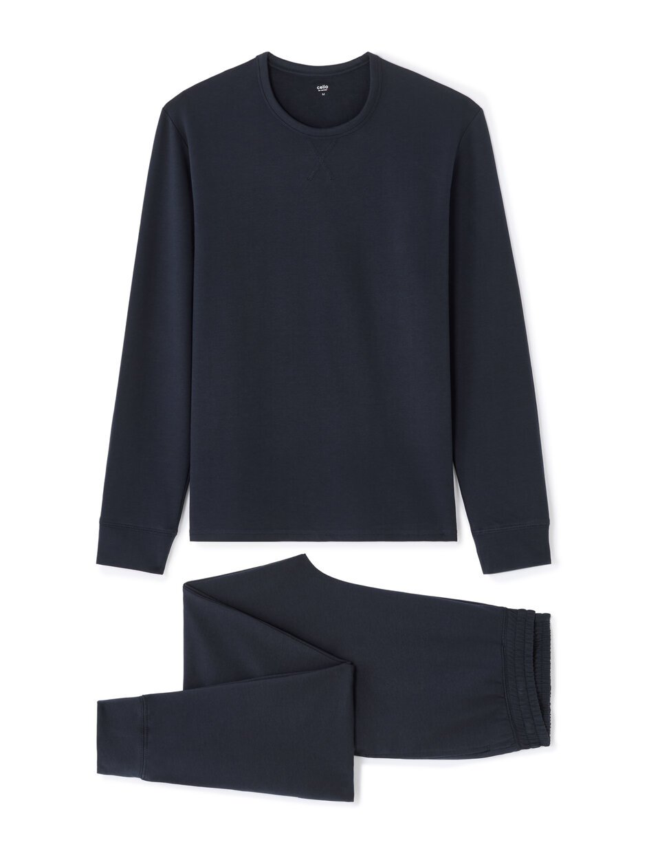 Pyjama haut et pantalon en coton stretch - bleu marine | celio be normal