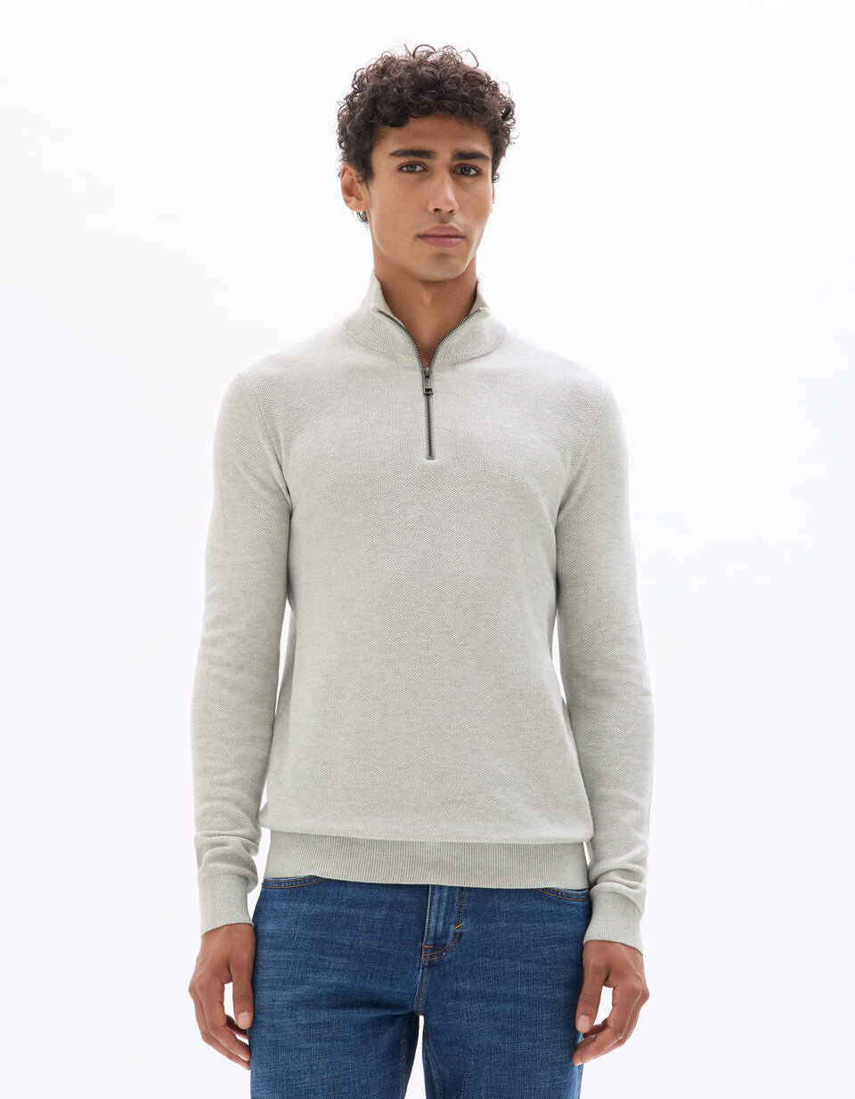 Gilet zippé col montant coton AUGUSTIN - Gris - - 59.90