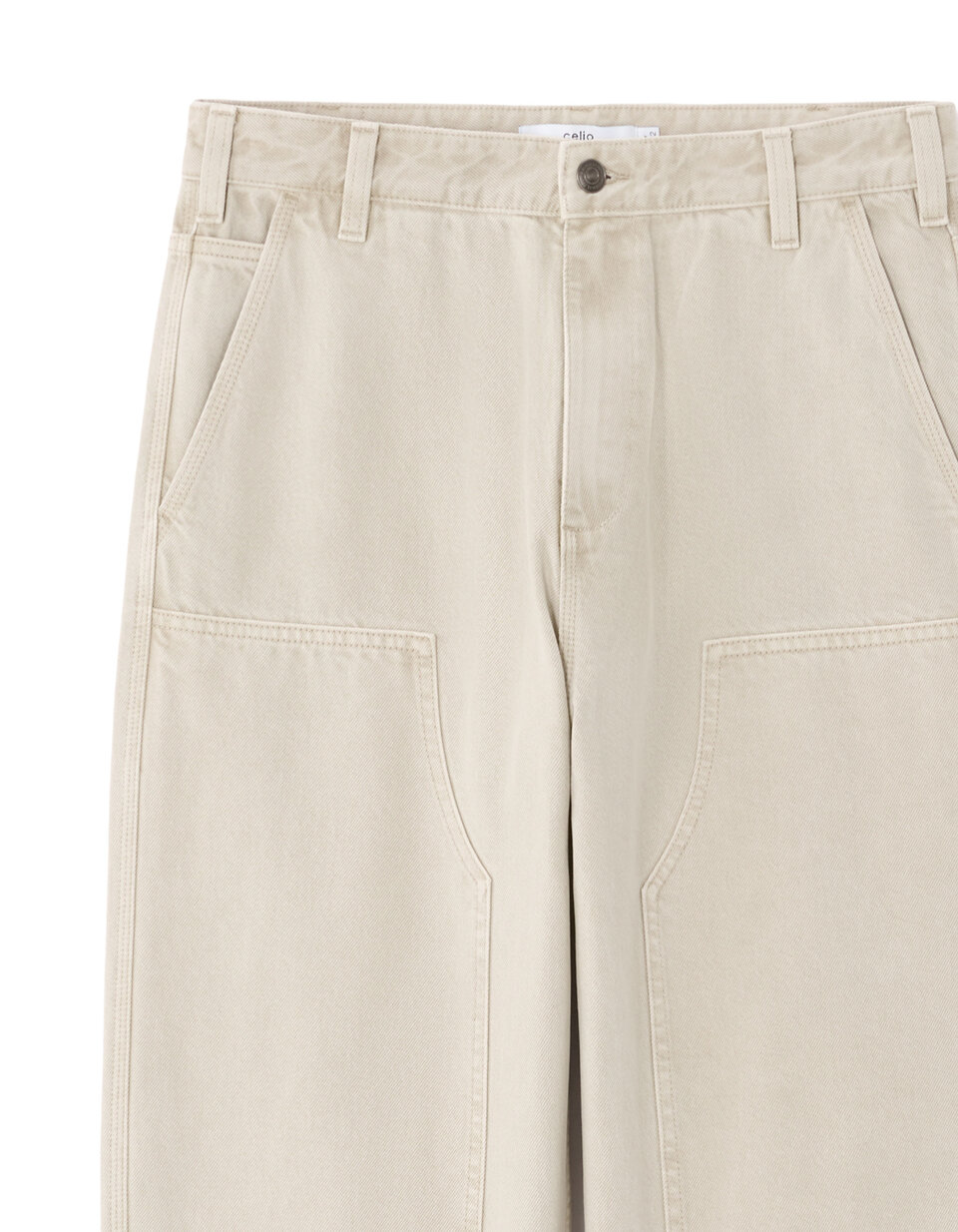 Cream Loose Fit Carpenter Pants