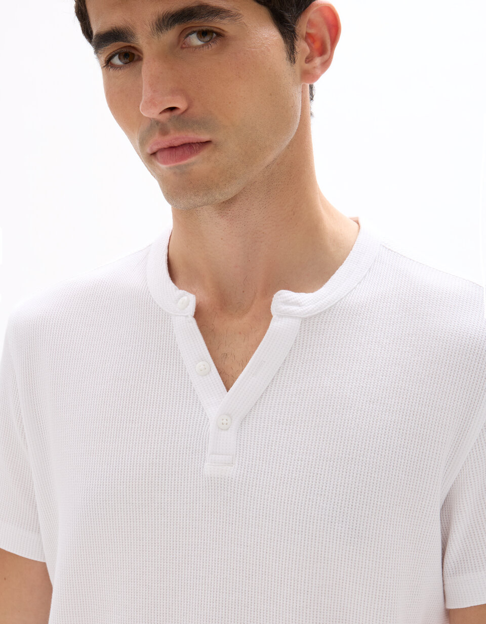 T-Shirt En Coton Et Lin Pour Hommes Manches Courtes Pull Boutonné