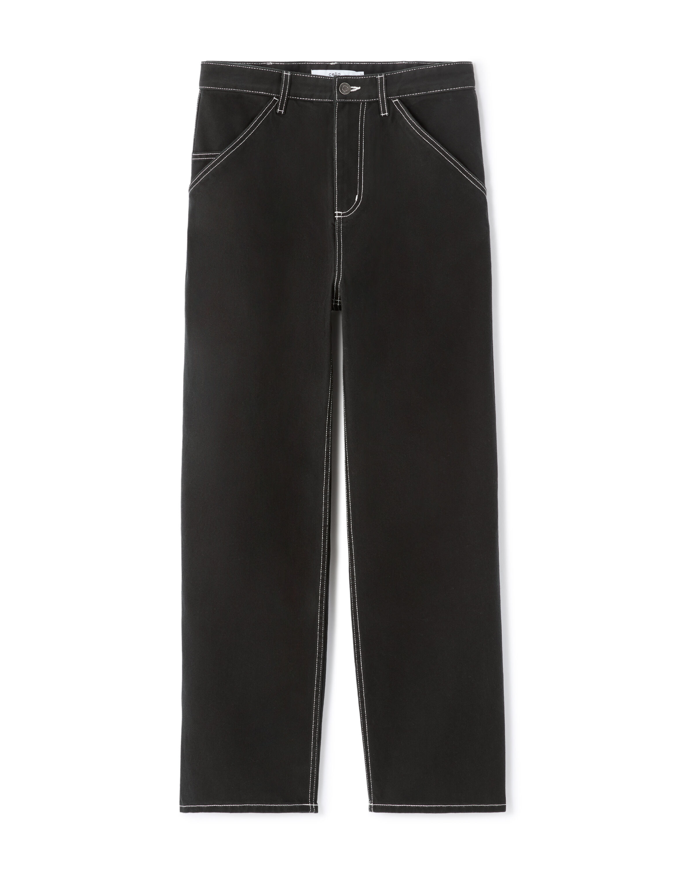 Loose Fit 100% Cotton Carpenter Pants - Black | celio be normal