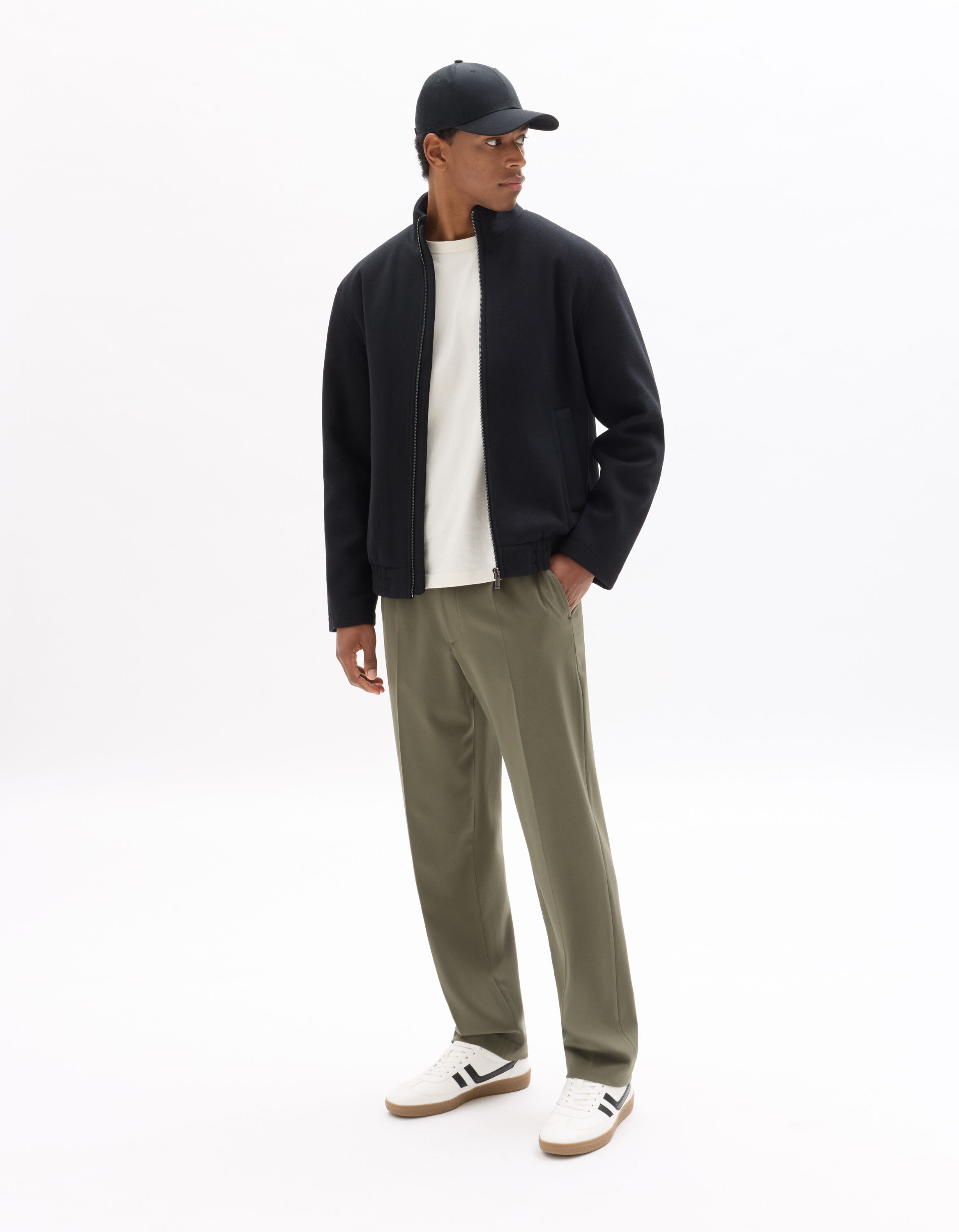 Black Blended Wool Stand-Up Collar Jacket | celio be normal
