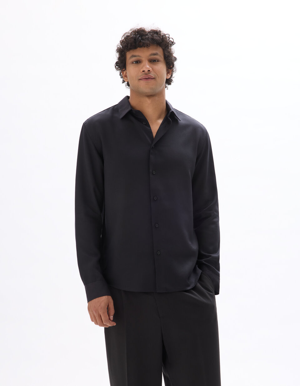 Chemise Homme Yohji Yamamoto - Col Double, Noir Tencel - Taille 2, Neuve Avec étiquettes