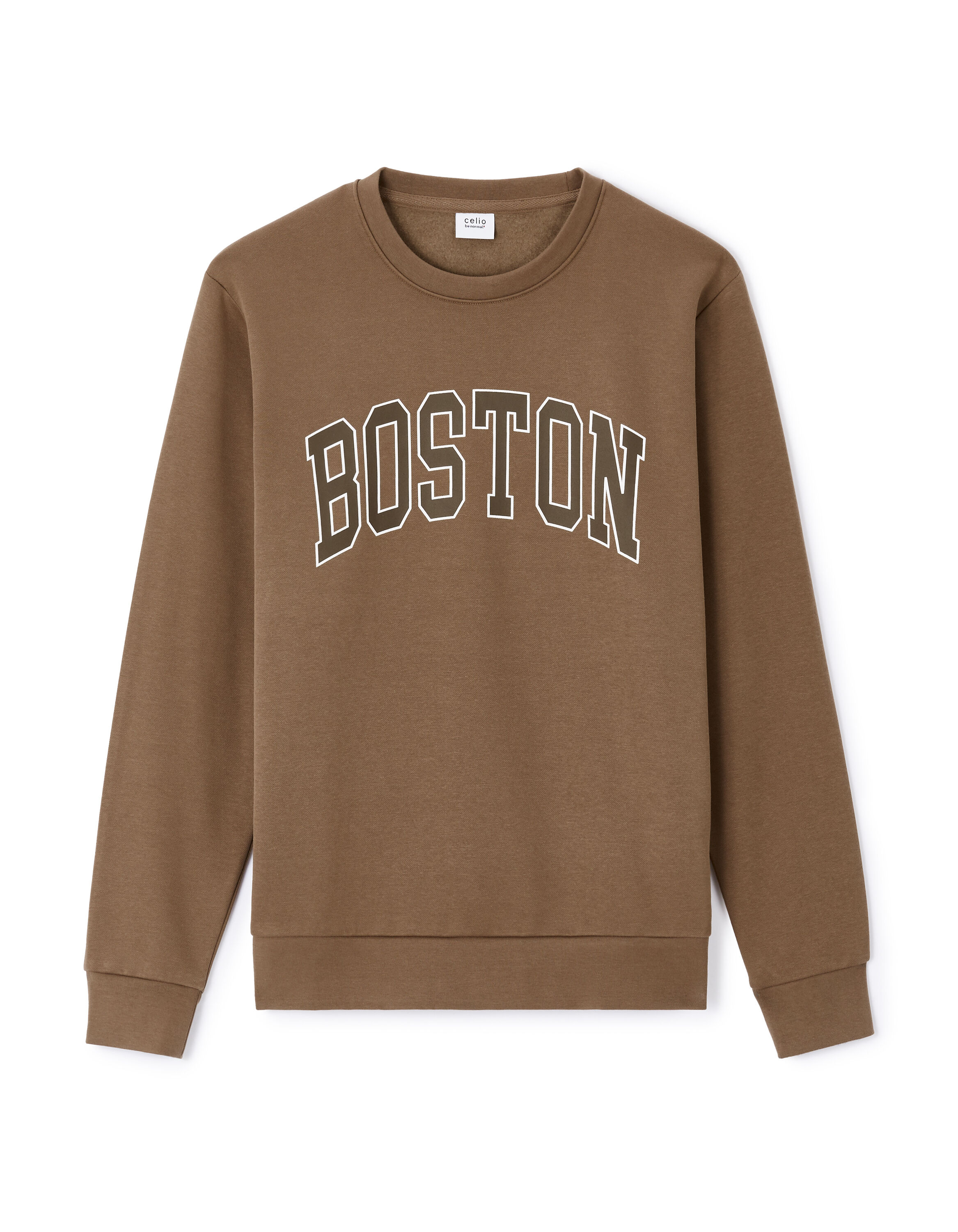 Sweat col rond en coton melange taupe celio be normal
